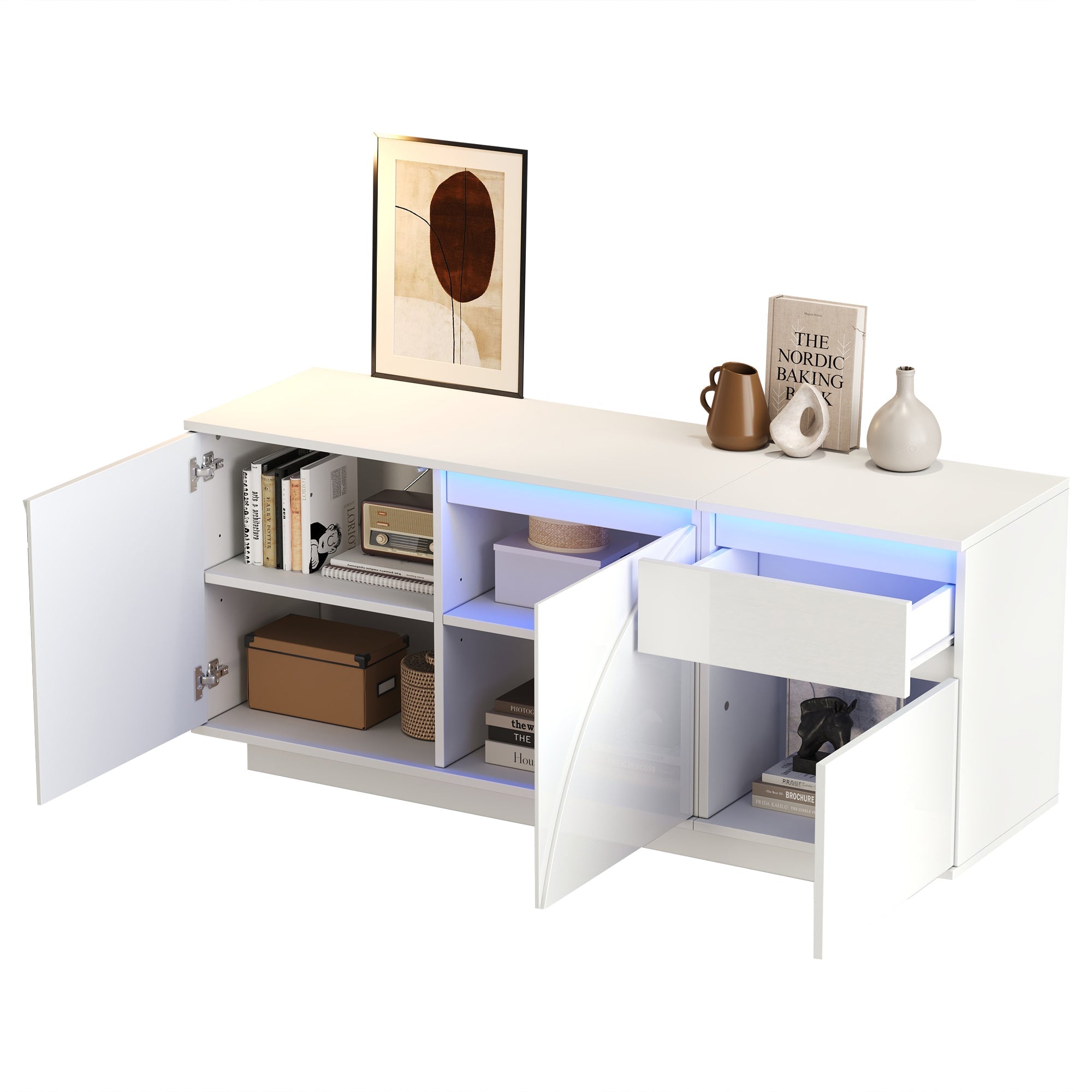 Logidon 140 x 40 x 60 cm hoogglans dressoir wit met LED