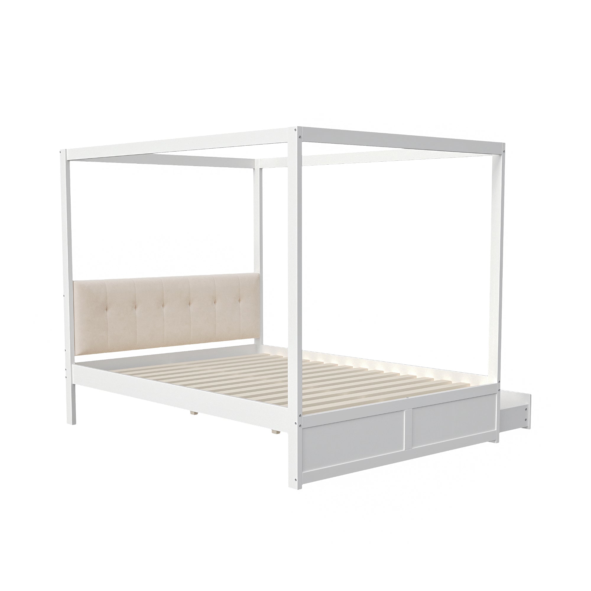 Logidon hemelbed 140x200 cm wit hout met grote opbergruimte