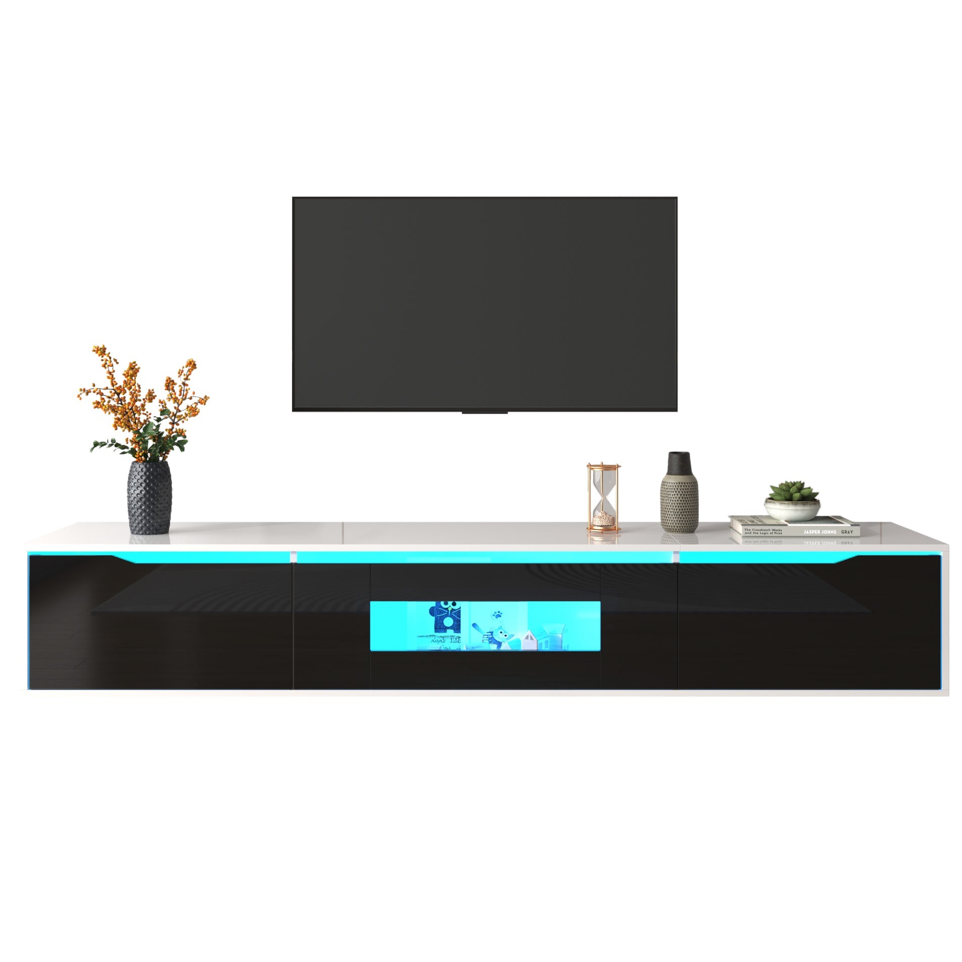 Logidon hoogglans TV-meubel wit met kleurwisselende LED 180 x 35 x 30 cm