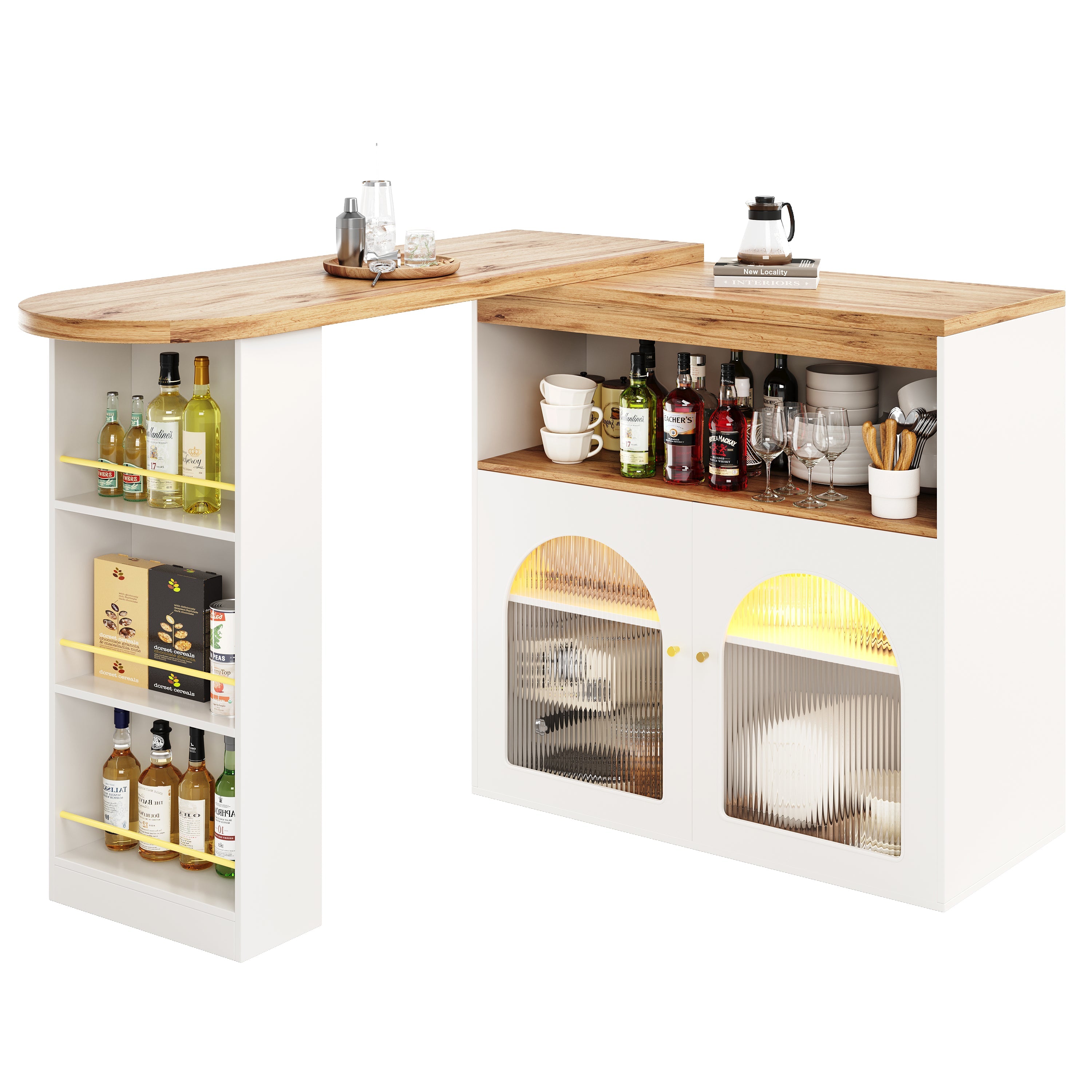 Logidon Uitschuifbare bartafel met opbergruimte 138-193 cm wit