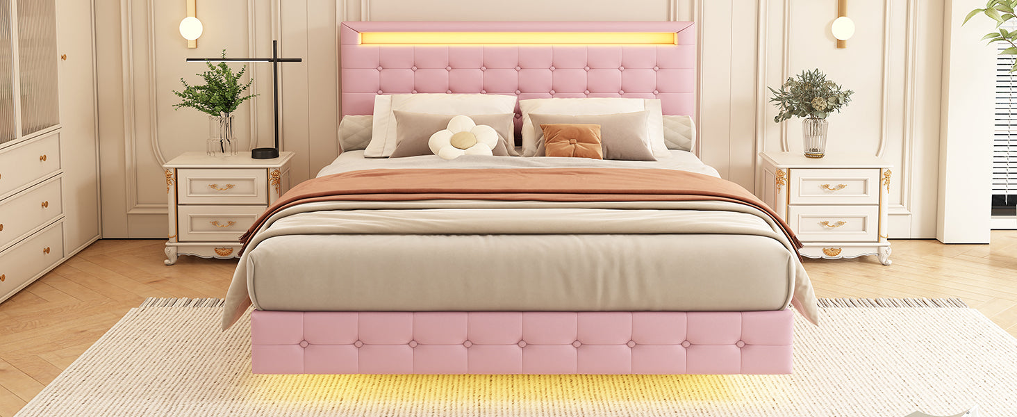 Logidon 140x200 cm flatbed roze LED-licht 24 knoppen afstandsbediening