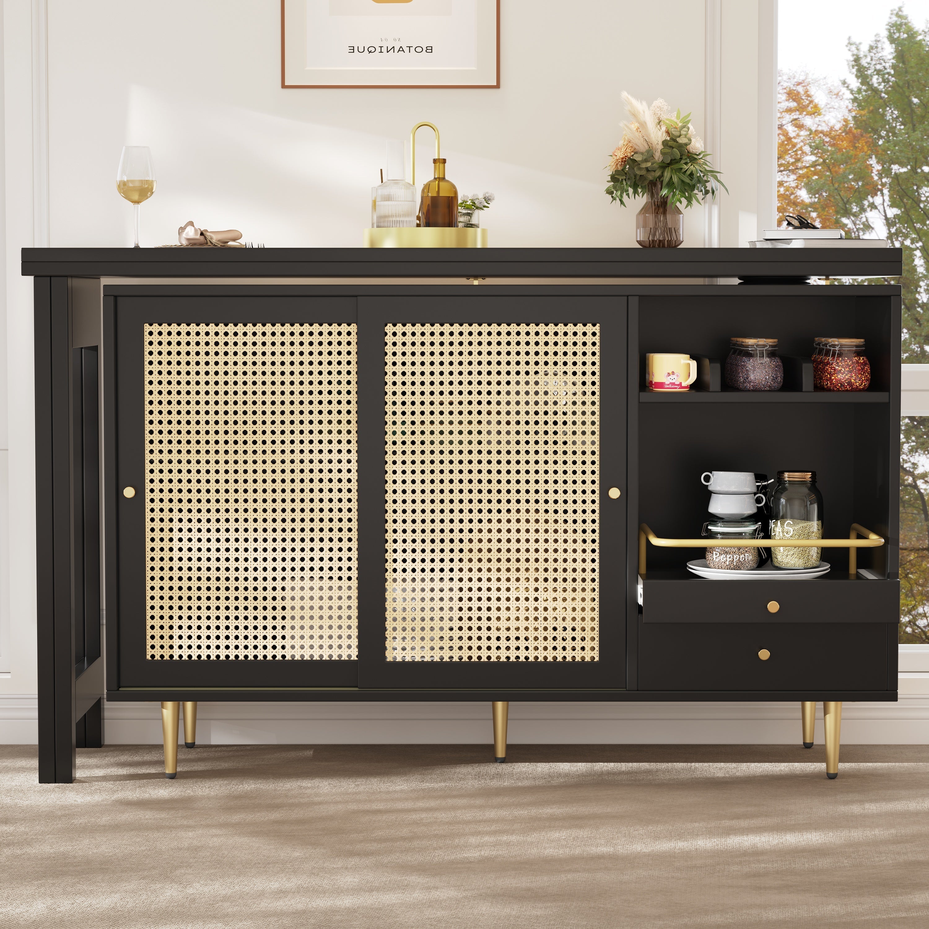 Logidon 360 graden draaibare bartafel met rotan deuropbergruimte zwart