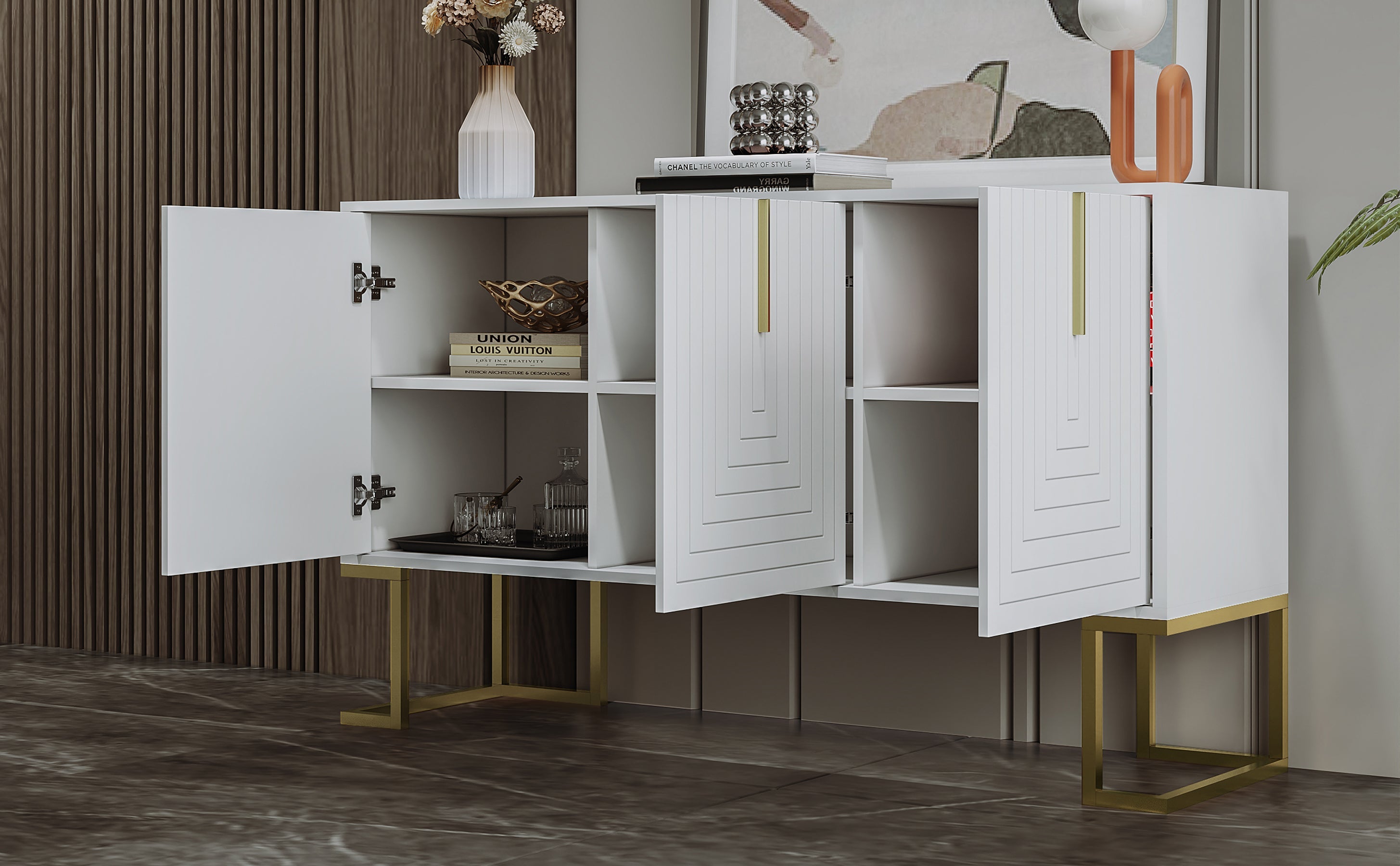 Logidon Dressoir 3 Deuren Met Verstelbare Planken Wit 138 x 40 x 80 cm