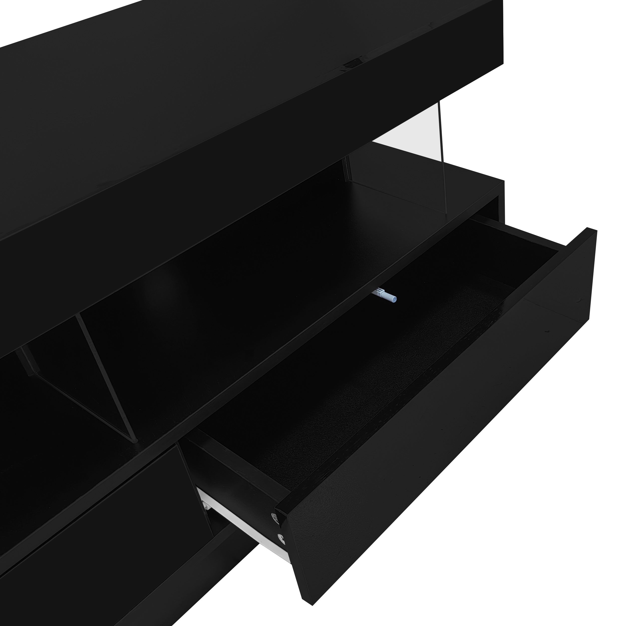 Logidon zwarte tv-standaard met glazen planken LED-app-bediening