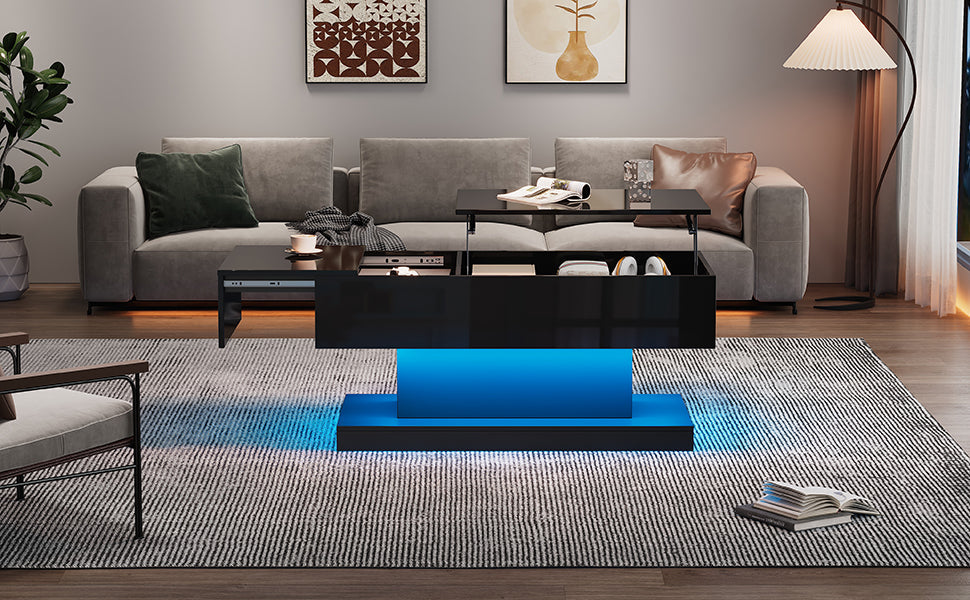 Logidon hoogglans liftsalontafel zwart 100x50x45 cm LED-verlichting