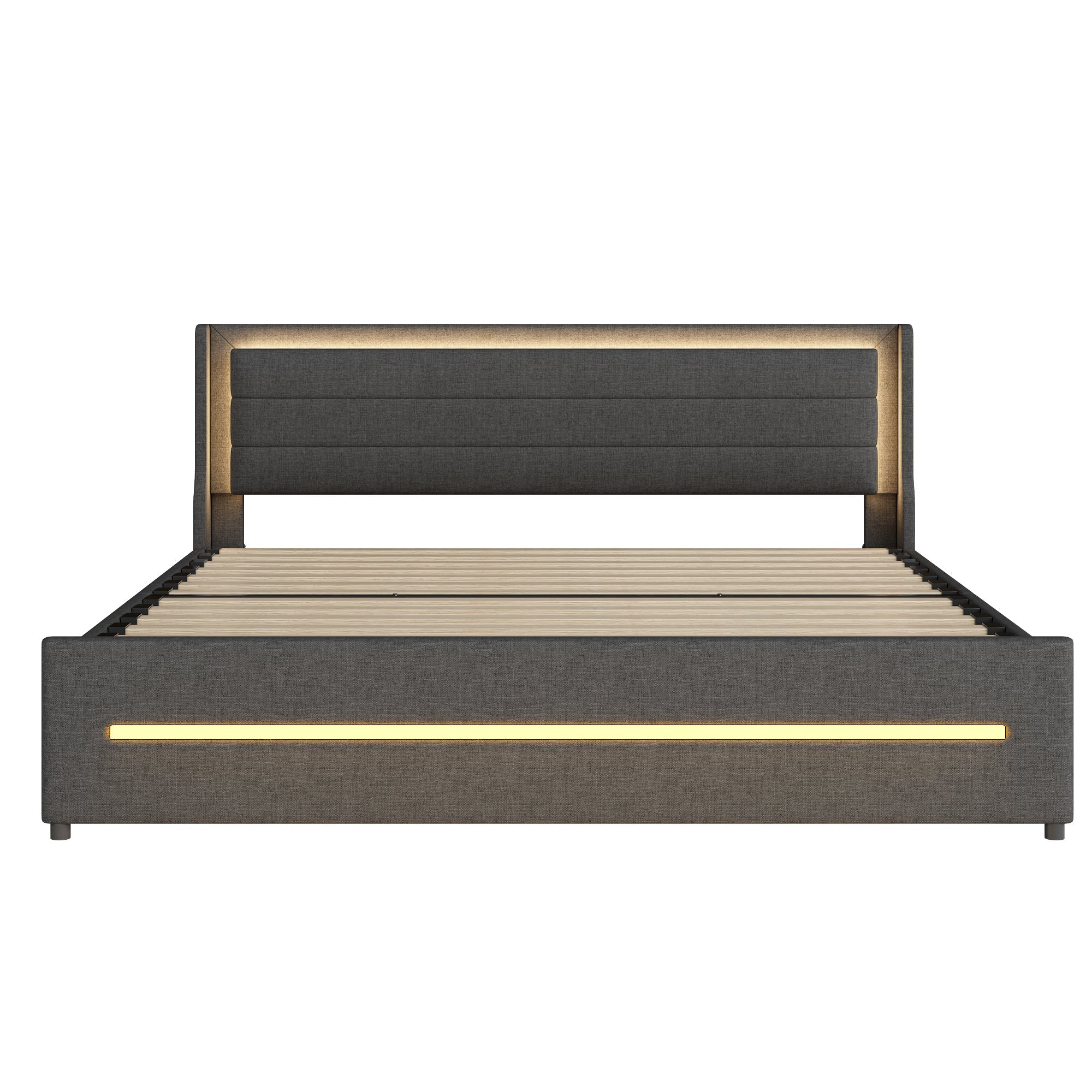 Logidon gestoffeerd bed 180x200 met LED verlichting en 4 opbergvakken grijs
