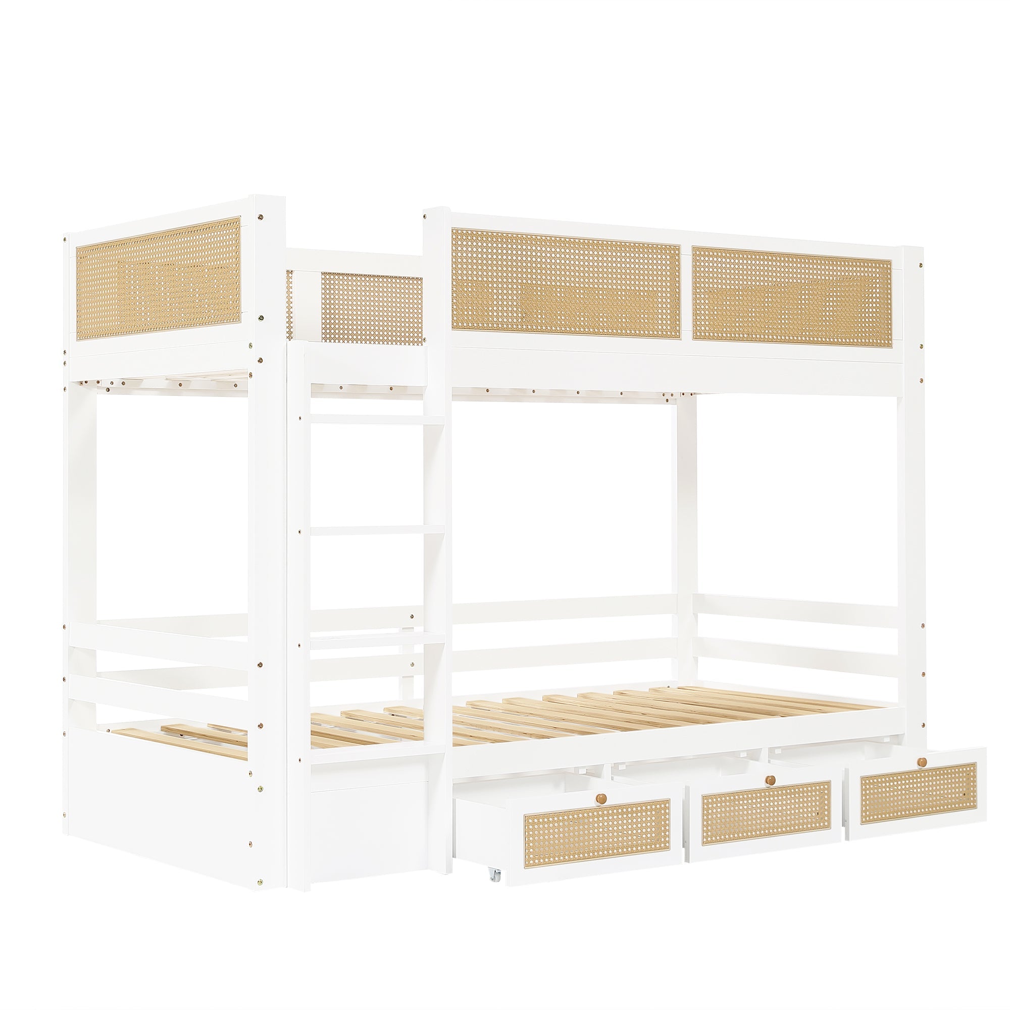 Logidon stapelbed 90x200 cm wit met rotan hekwerk drie lades
