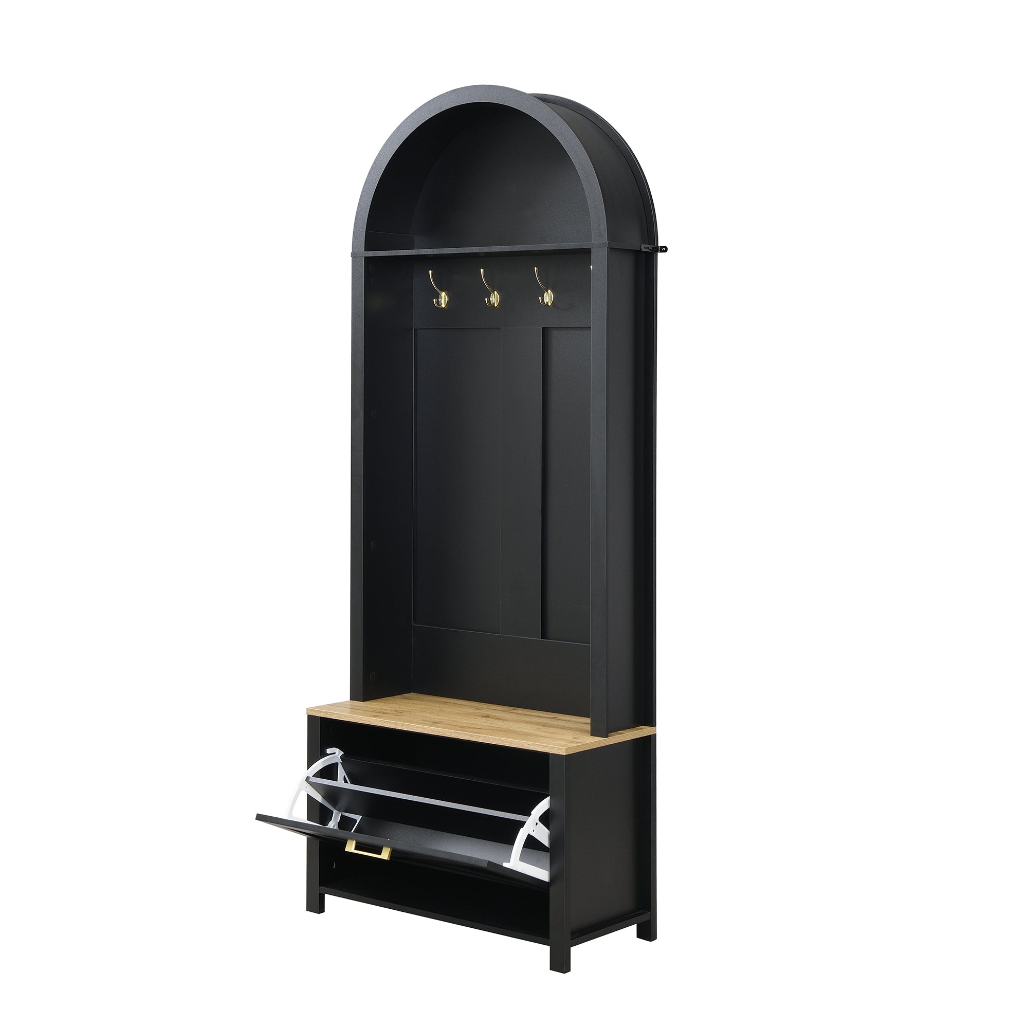 Logidon Garderobekast Zwart 75x35x195 cm Halboom met Schoenenrek
