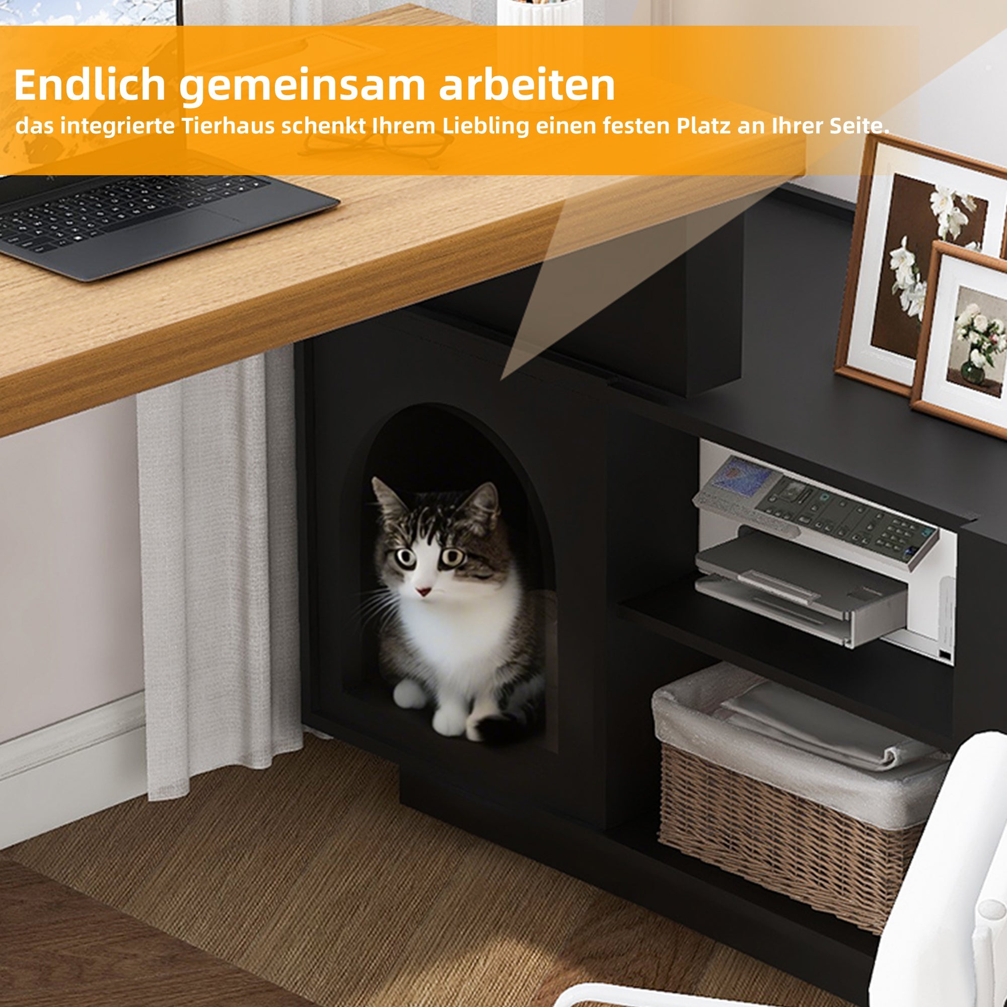 Logidon Hoekbureau met geïntegreerd dierenhok 120x50 cm MDF Zwart