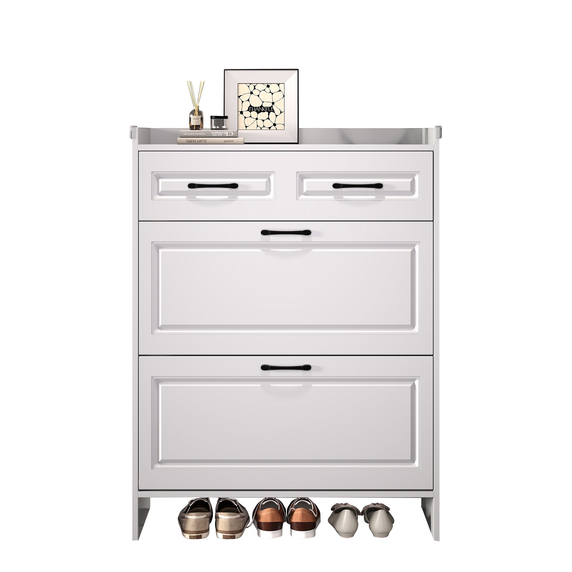 Logidon shoe cabinet white MDF 80 x 34 x 107.5 cm with 4 compartments and 1 drawer