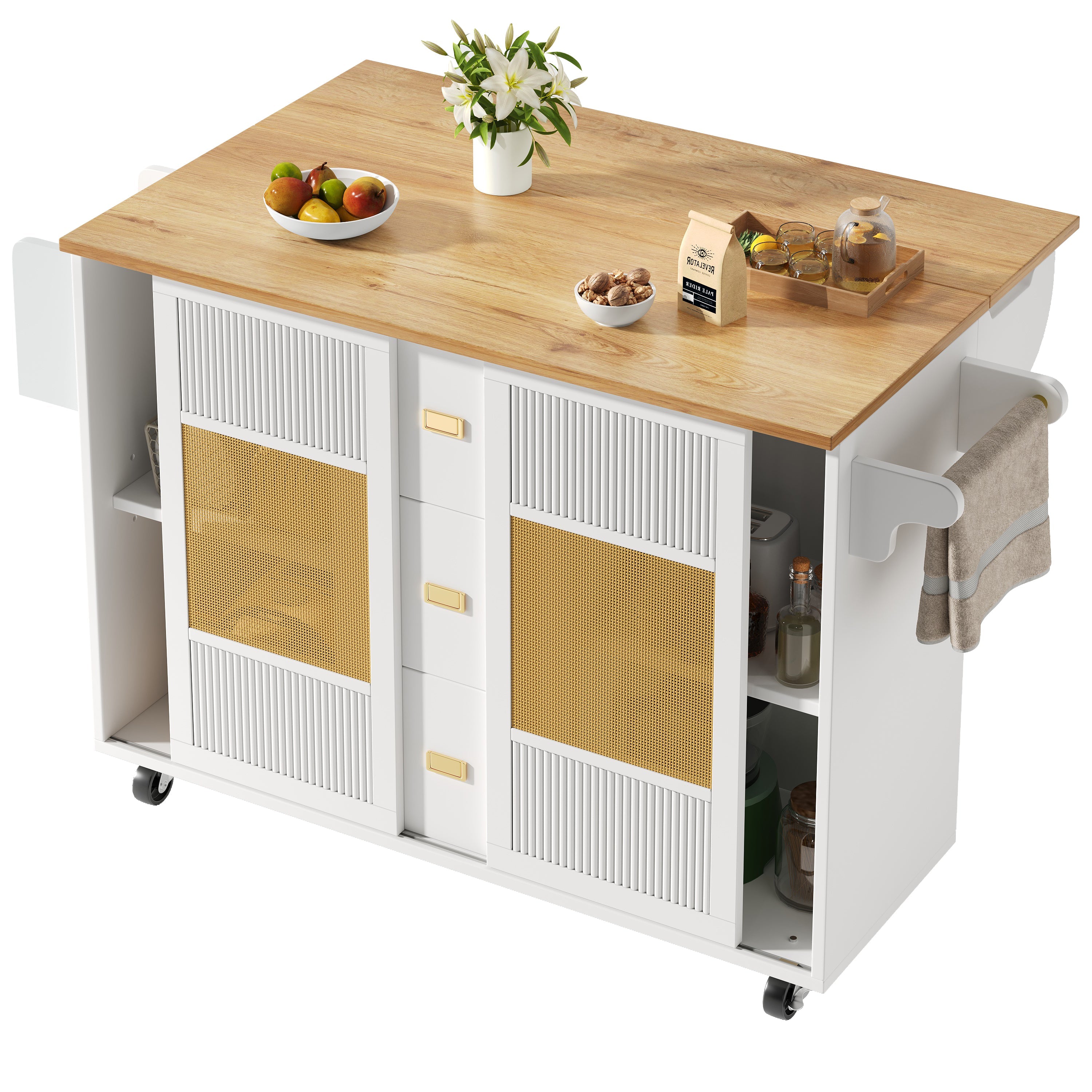 Logidon Kitchen Island Extendable with Wheels White 146x70x90 cm