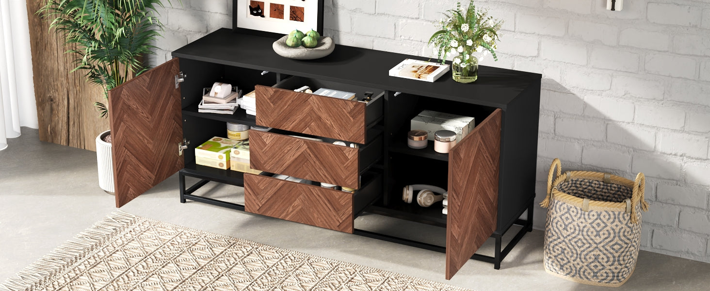 Logidon dressoir 145x40x67 Moderne ladekast 3 laden 2 deuren