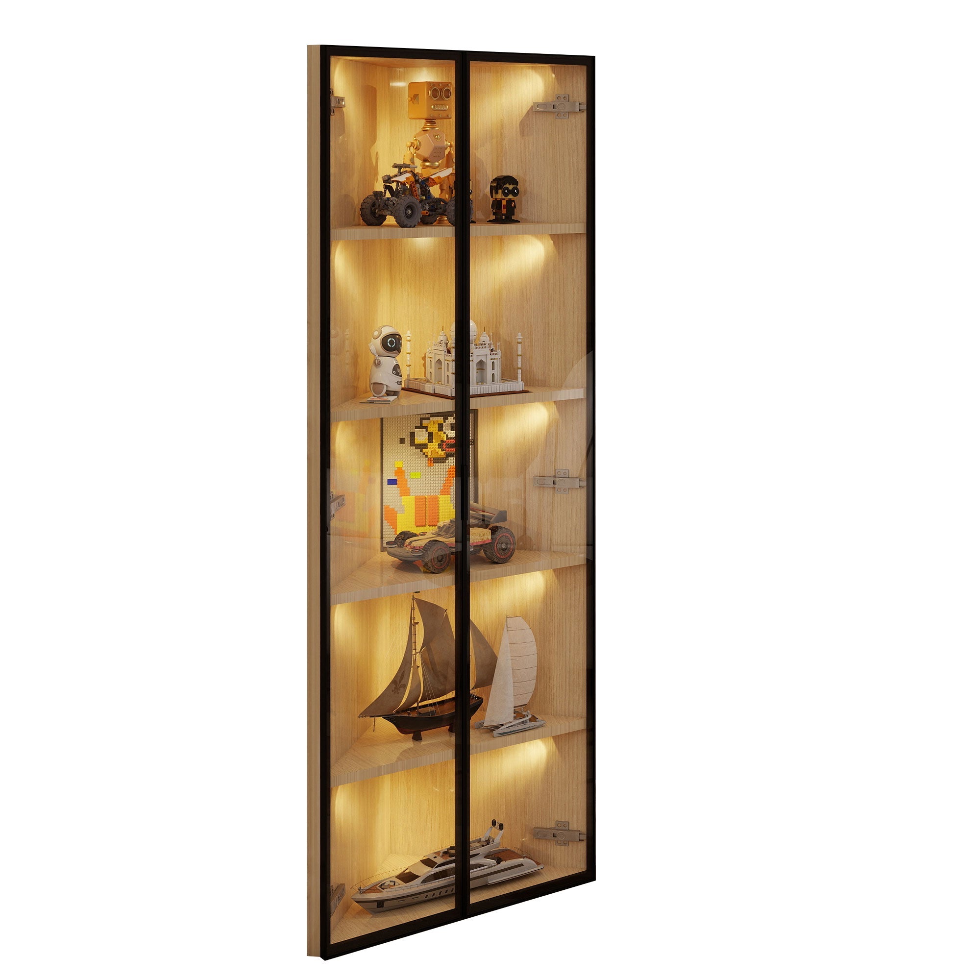 Logidon LED glazen vitrine 62 cm 35 cm 160 cm eiken hoekvitrine met deur