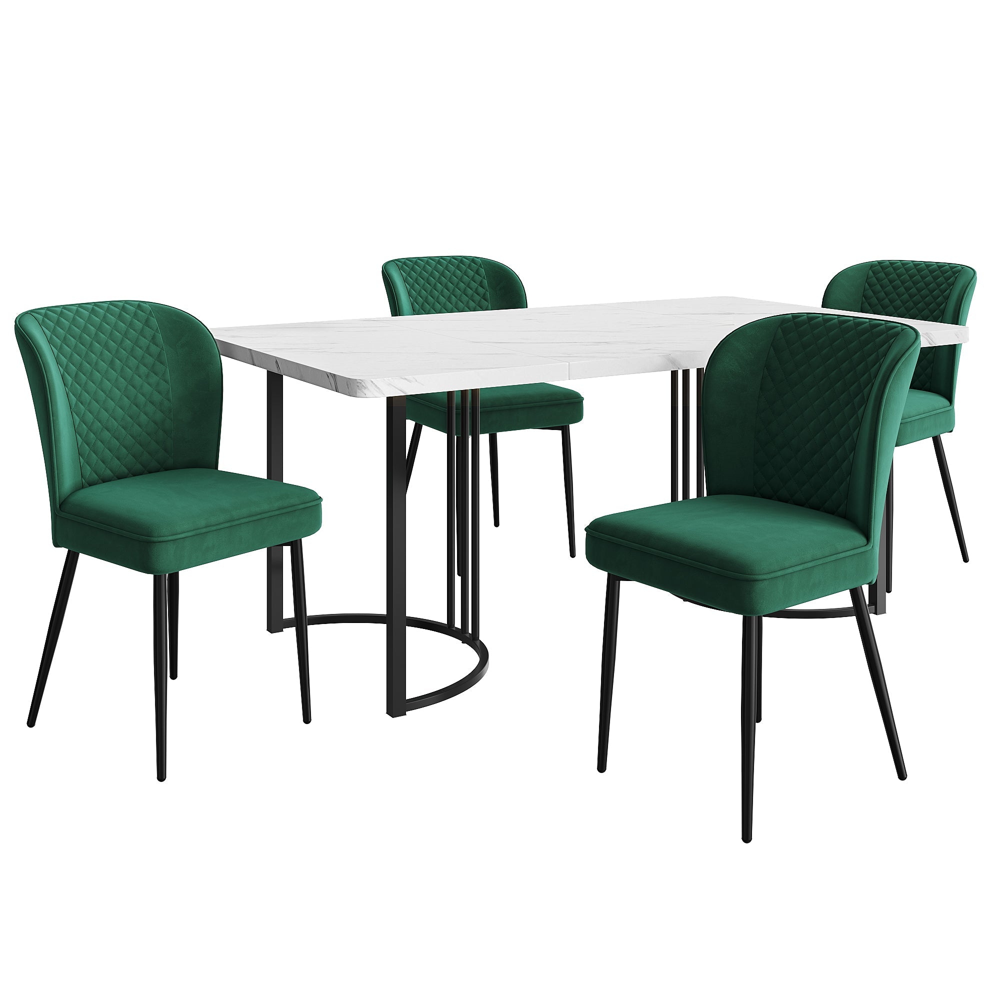 Logidon eettafelset 5 stuks donkergroene fluwelen stoelen tafel 140x80 cm