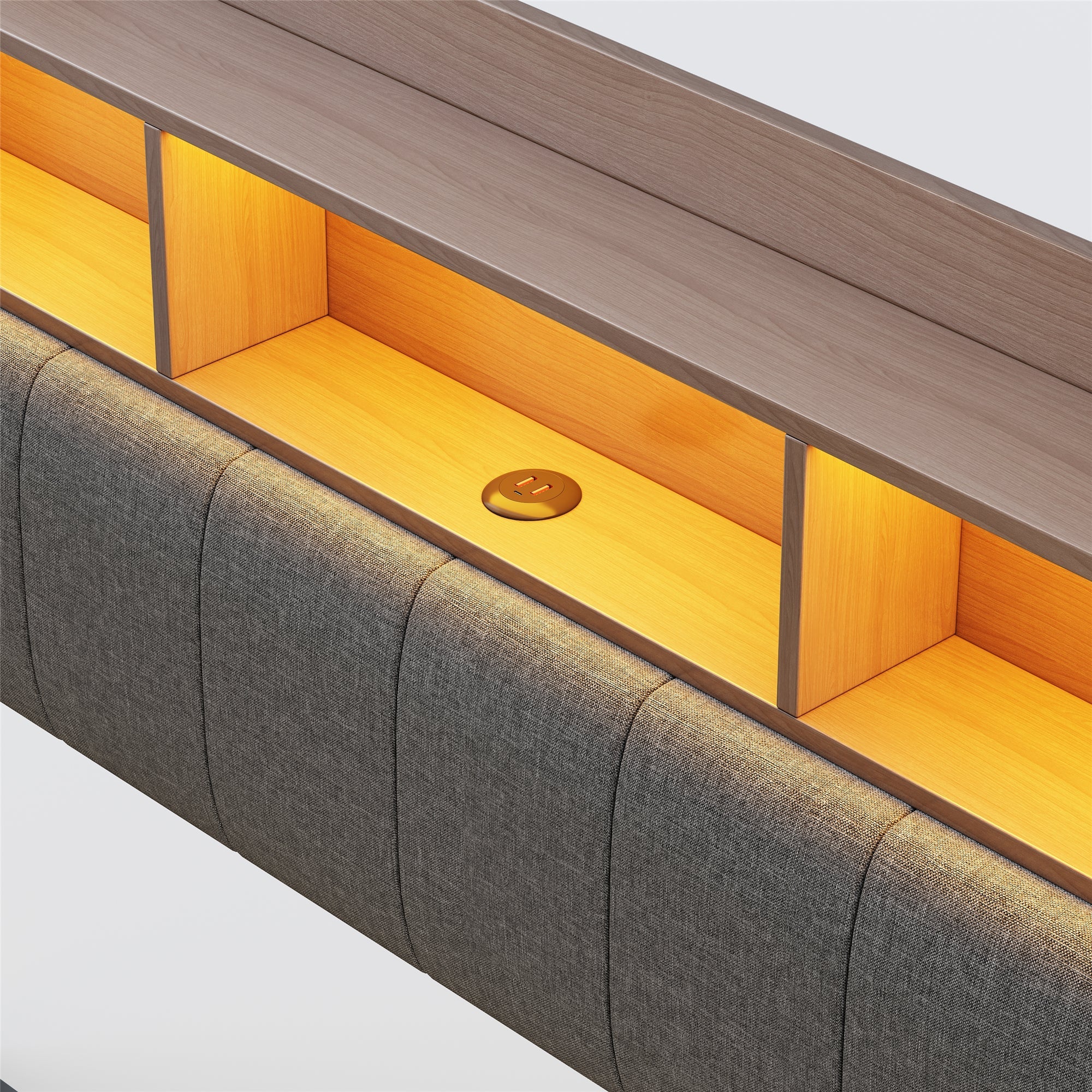 Logidon hangend gestoffeerd bed 160x200 grijs met LED-licht USB TypeC
