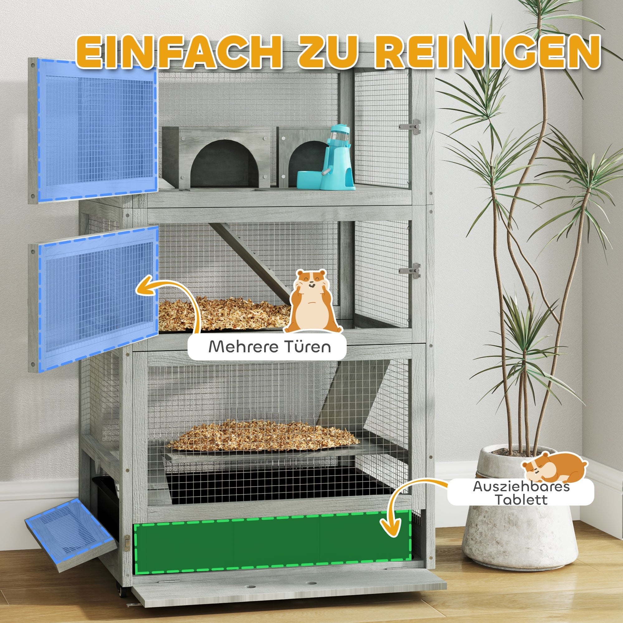 Logidon Dwerghamsterkooi Hout Grijs 65x45x109 cm met slot