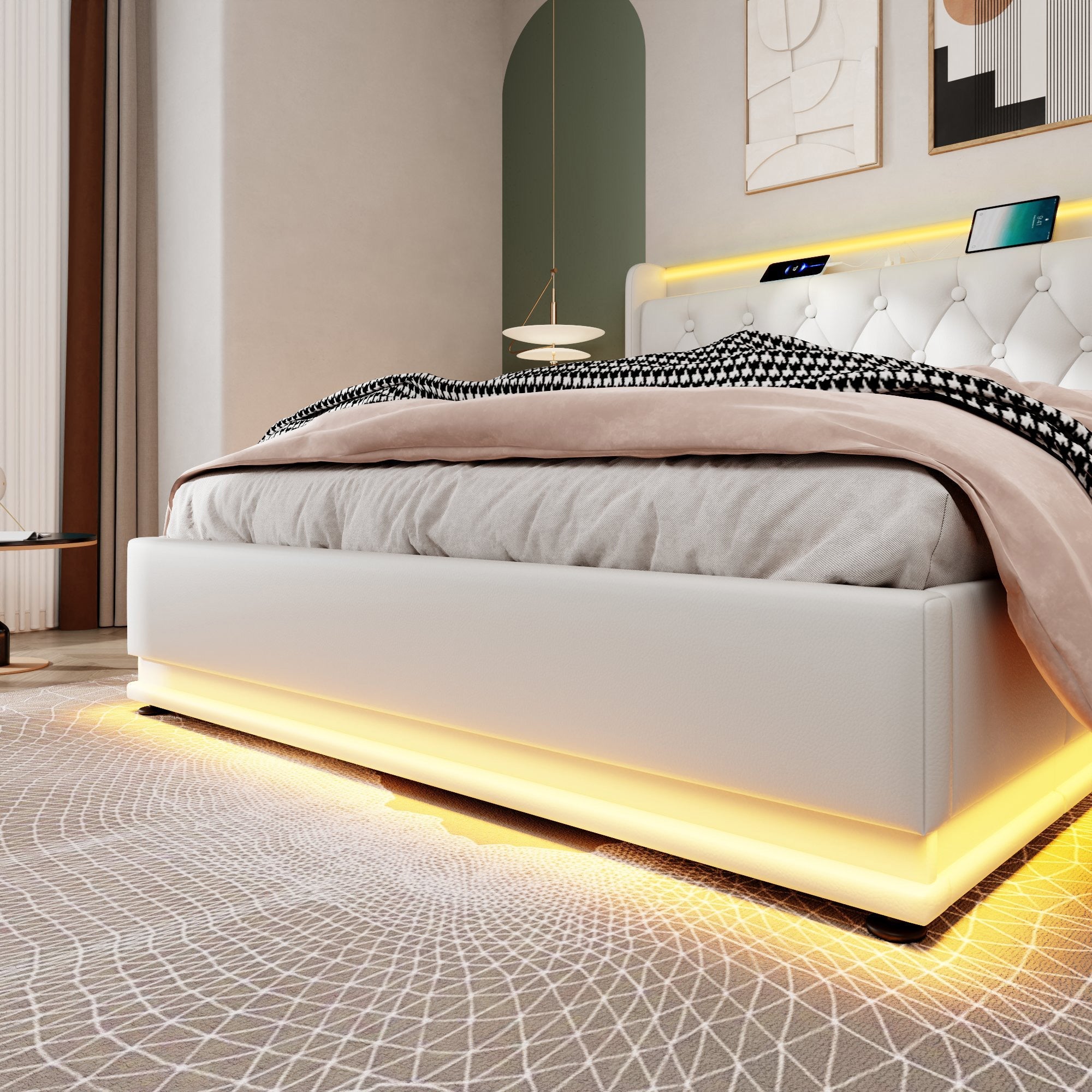Logidon gestoffeerd bed 160x200 cm wit PU 360 surround LED USB C