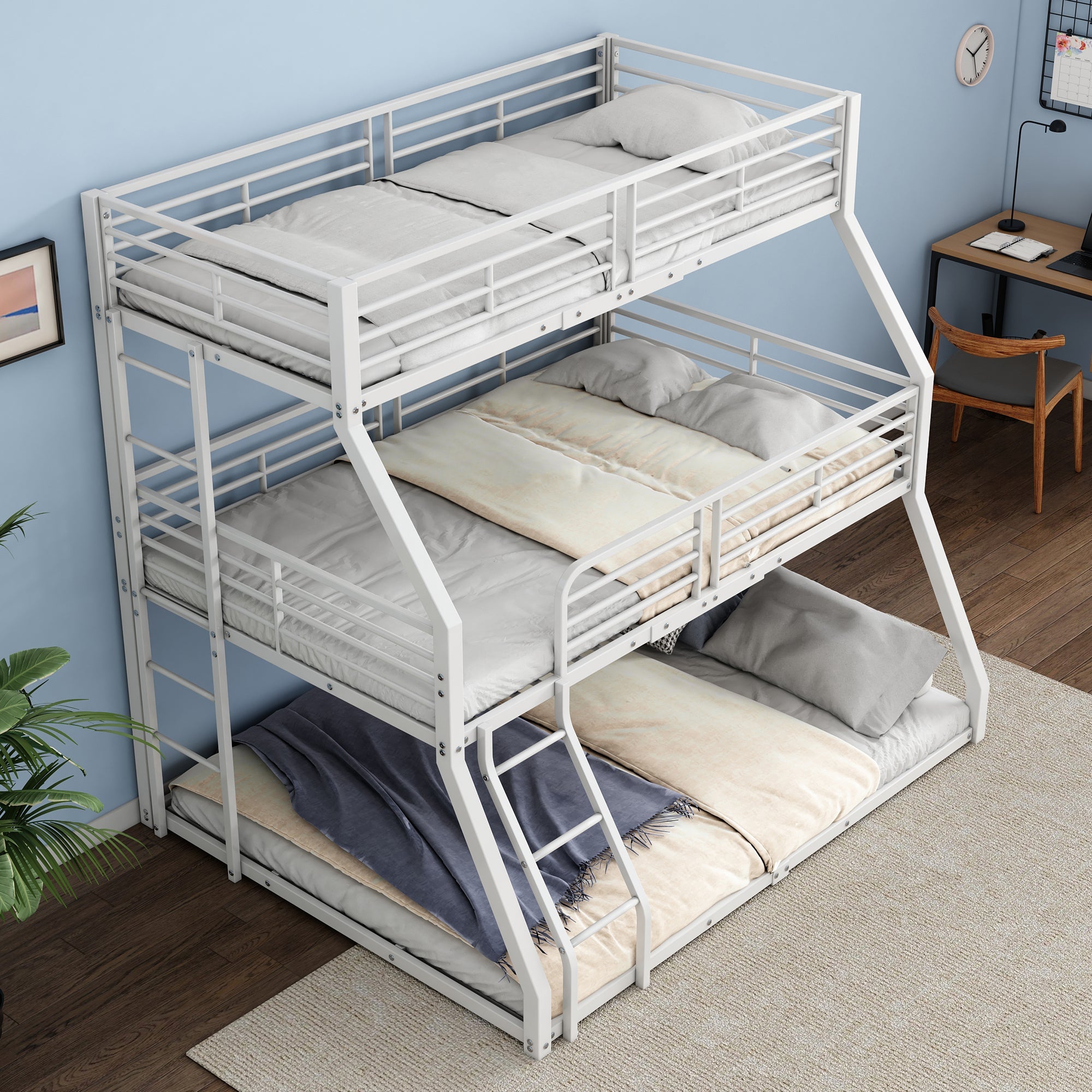 Logidon stapelbed 90x200 cm driedubbel metalen bedframe wit