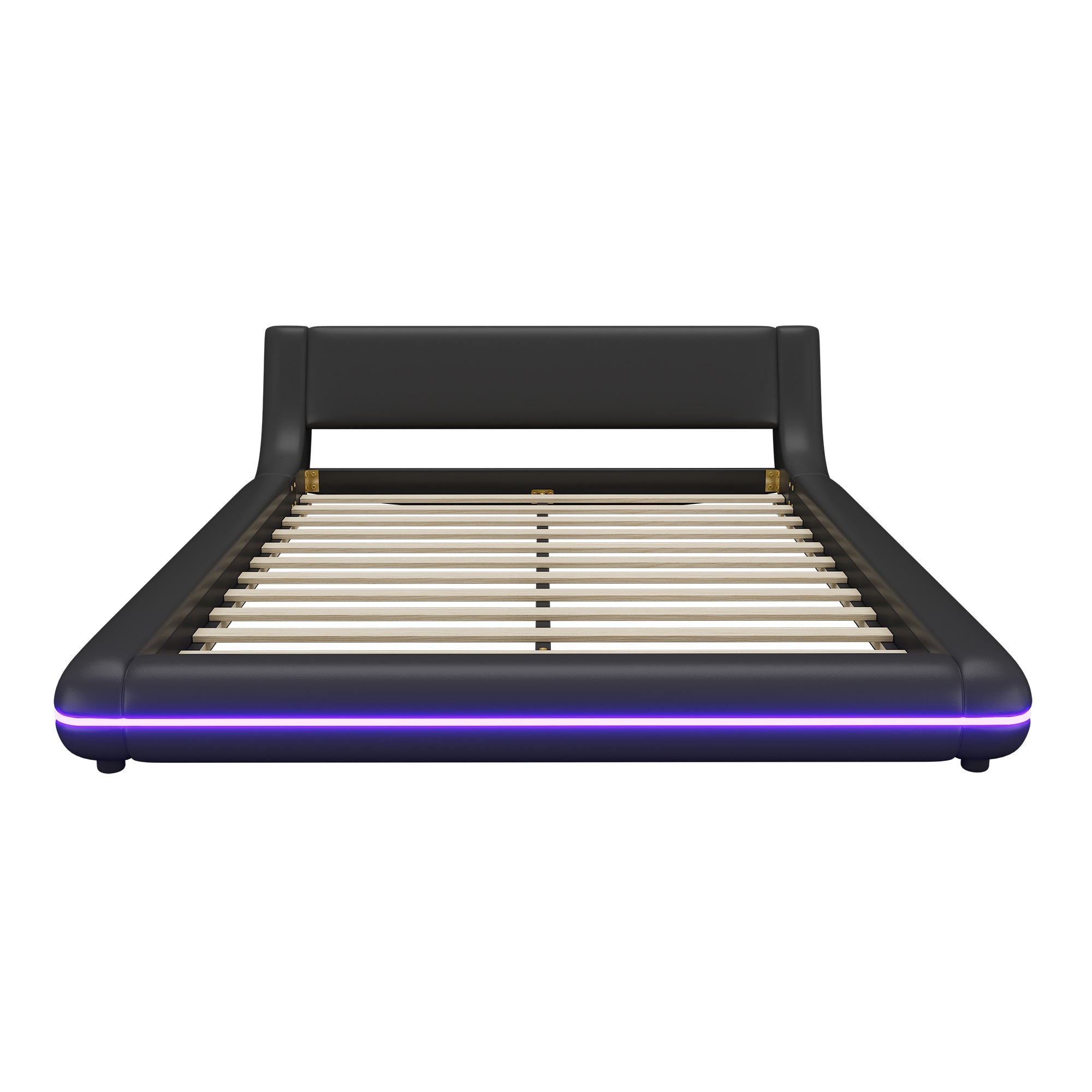 Logidon flat bed 140x200 cm faux leather black LED lighting