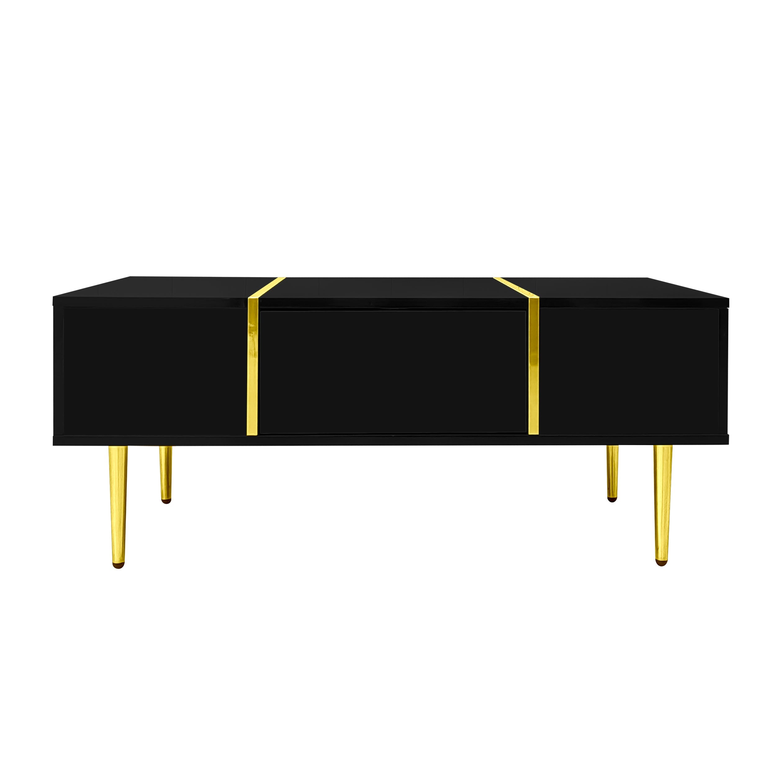 Logidon Moderne Zwarte Hoogglans Salontafel Met 2 Laden
