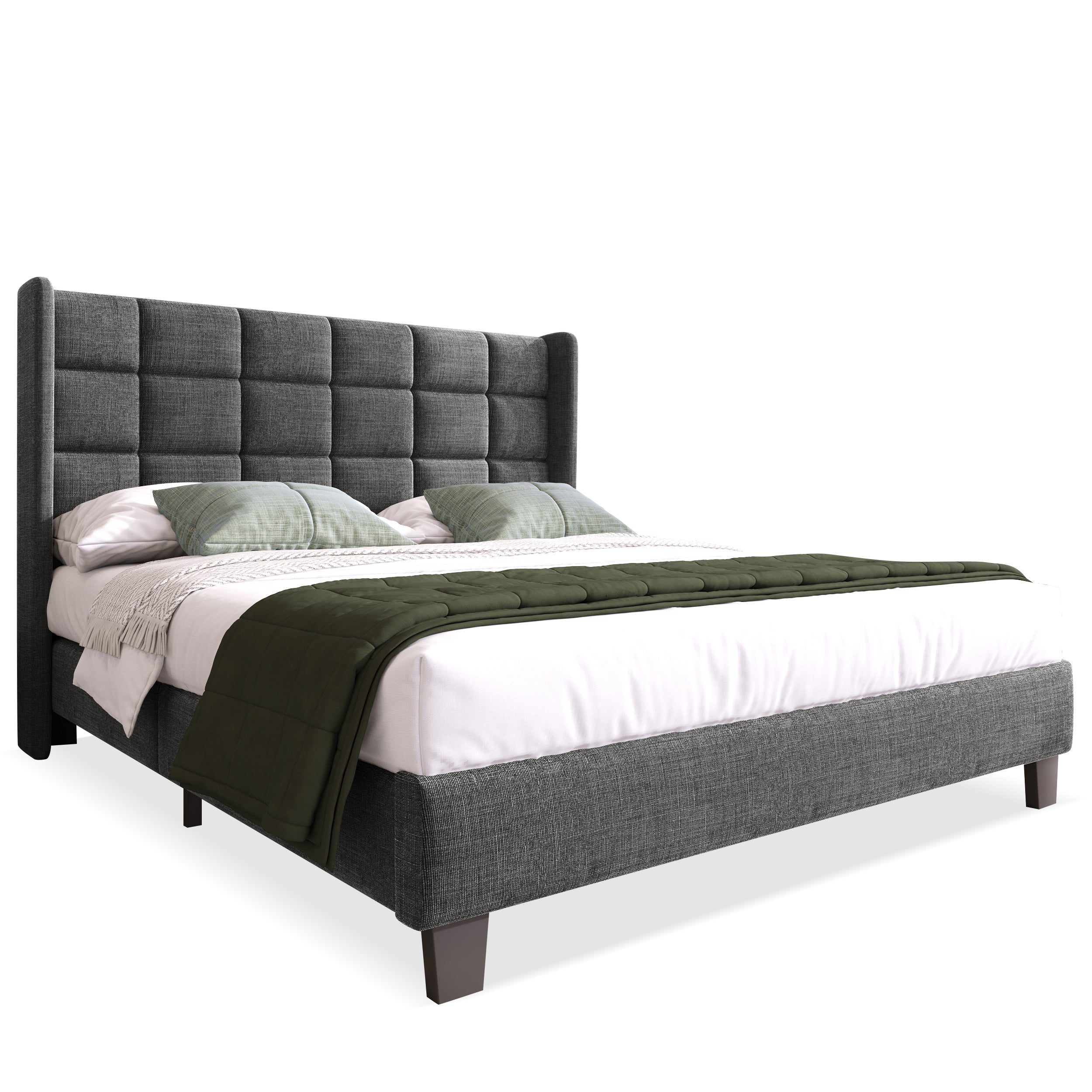 Logidon gestoffeerd bed 140x200 cm grijs linnen met gecapitonneerd hoofdeinde