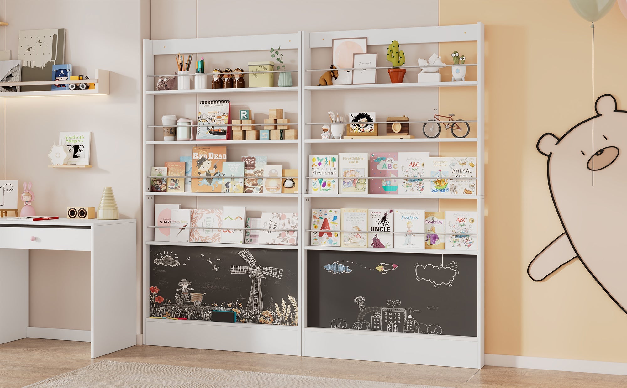 Logidon prentenboekenplank wit anti-tip zwart bord 100 x 10 x 180 cm