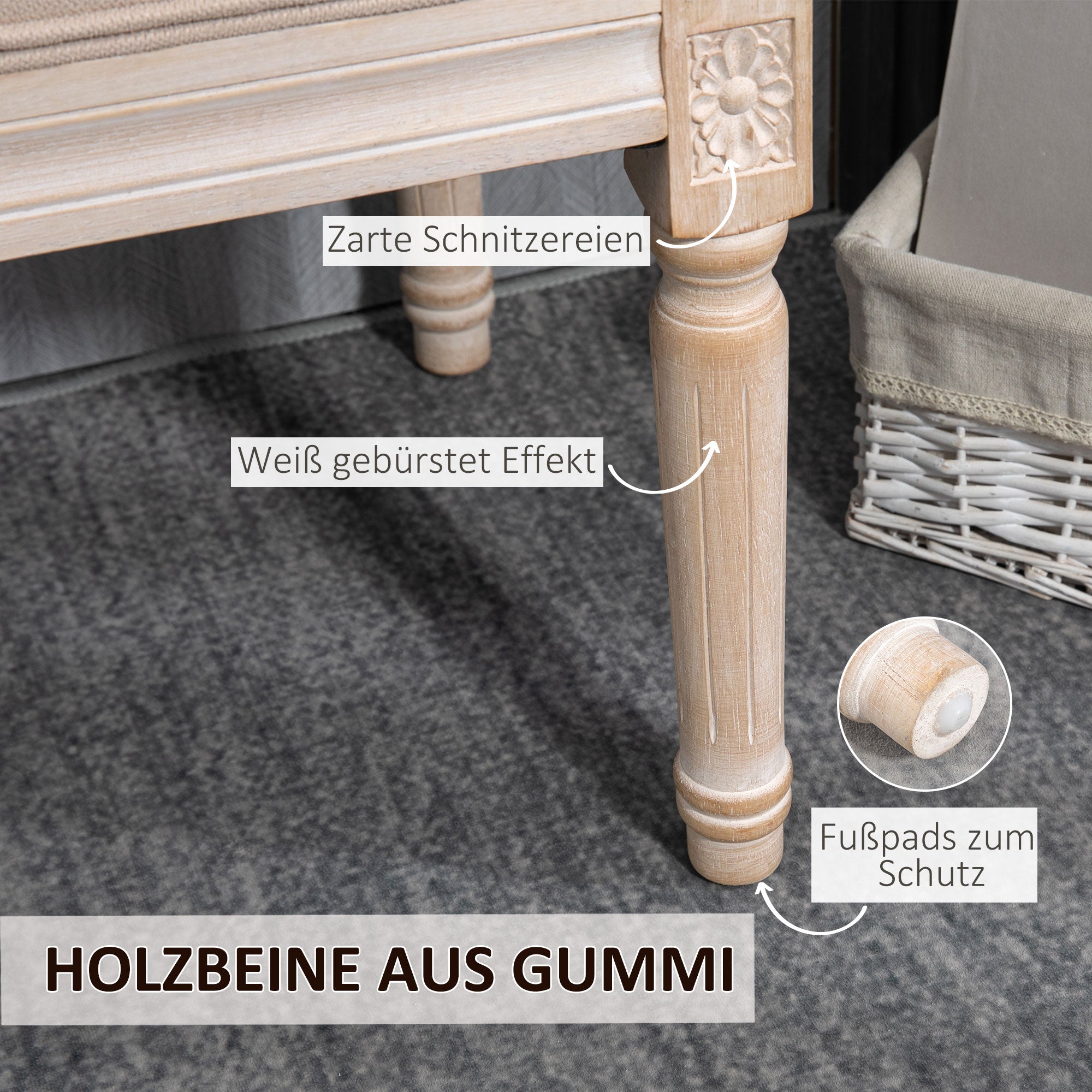 Logidon Vintage gestoffeerde bank beige 80x40x43 cm met knoopdetails