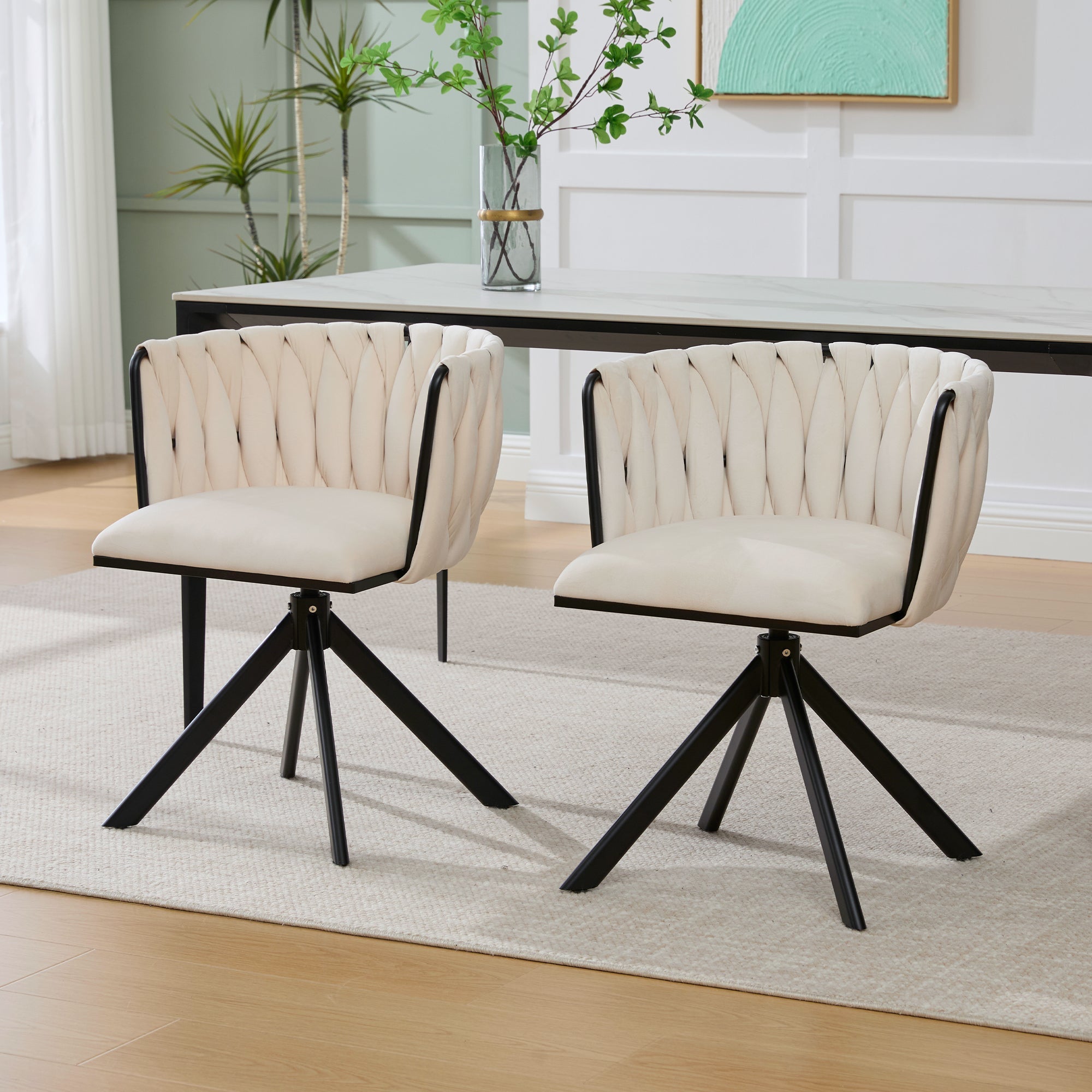 Logidon velours fauteuils met 180 graden draaifunctie, set van 2 Ivoor