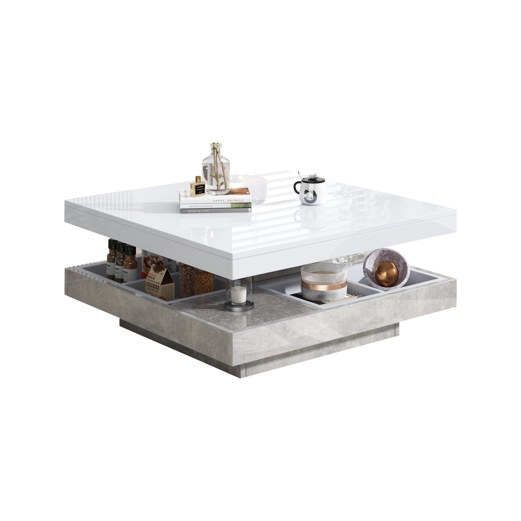 Logidon 360 graden draaibare salontafel 70x70x36 cm wit hoogglans
