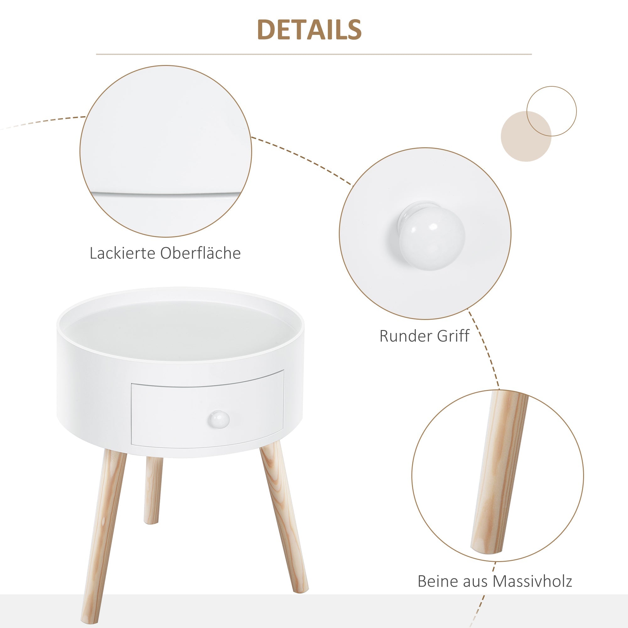 Logidon Ronde Bijzettafel Met Lade Wit 38x38x45 cm Tot 50 kg