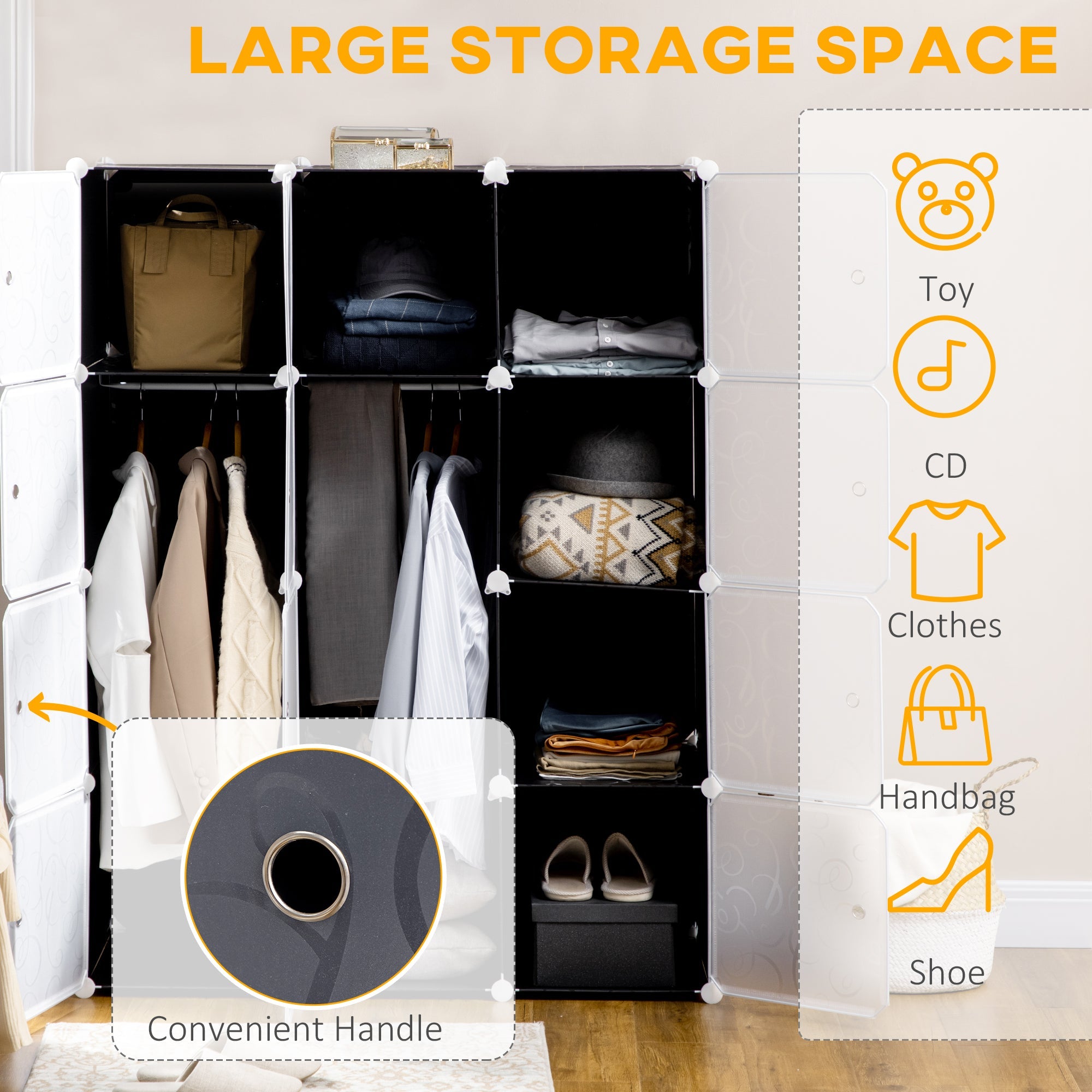 Logidon kledingkast insteekreksysteem zwart wit 111x47x145 cm