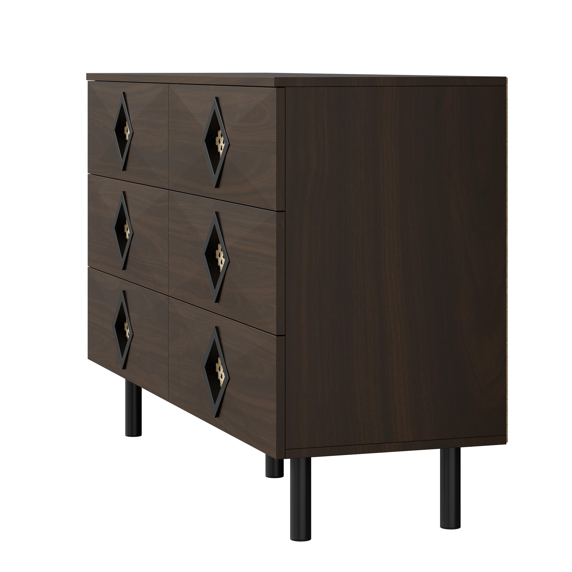 Logidon Elegante kaptafel met 6 laden, walnoot met rotan handvat