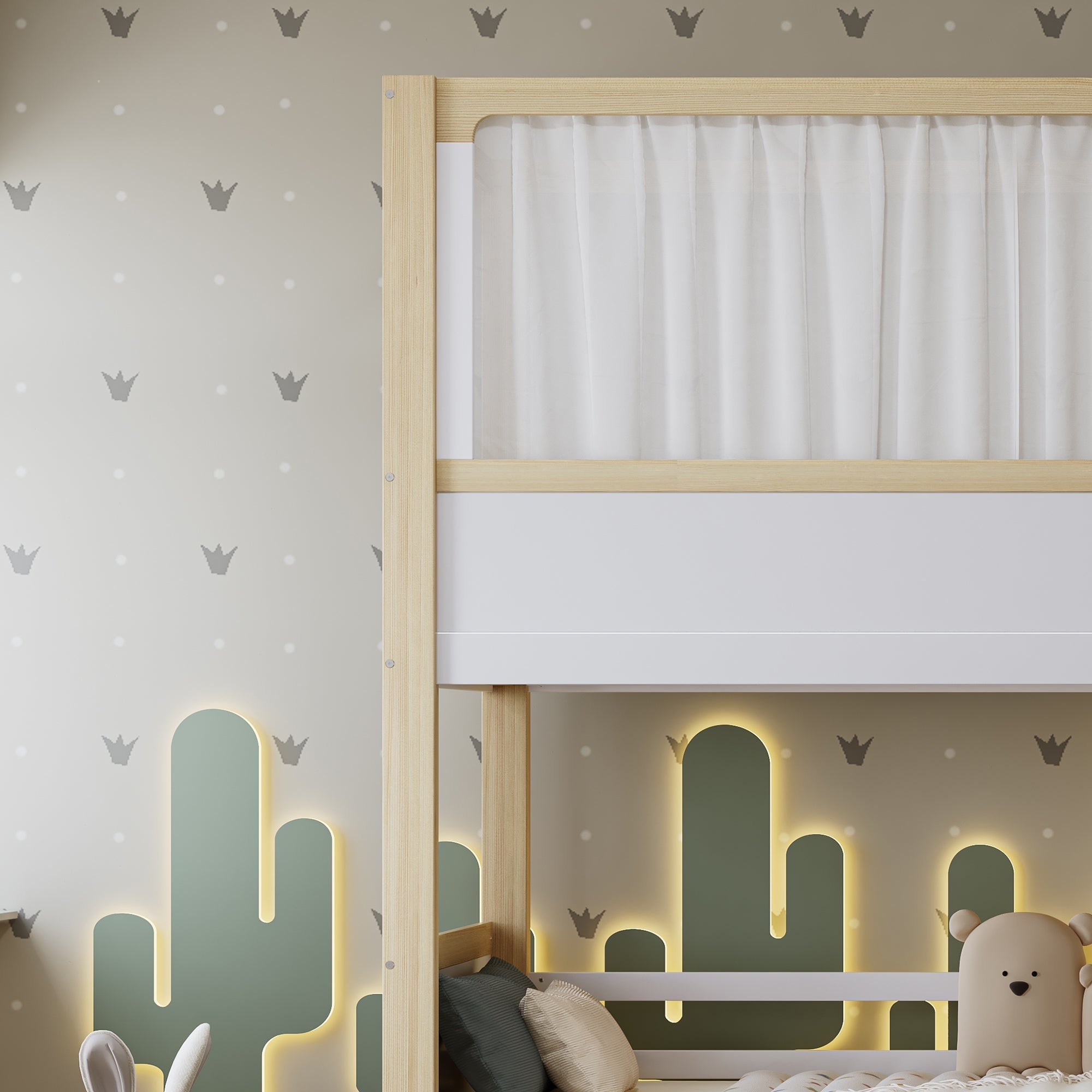 Logidon stapelbed 90x200 wit naturel met glijbaan en lades
