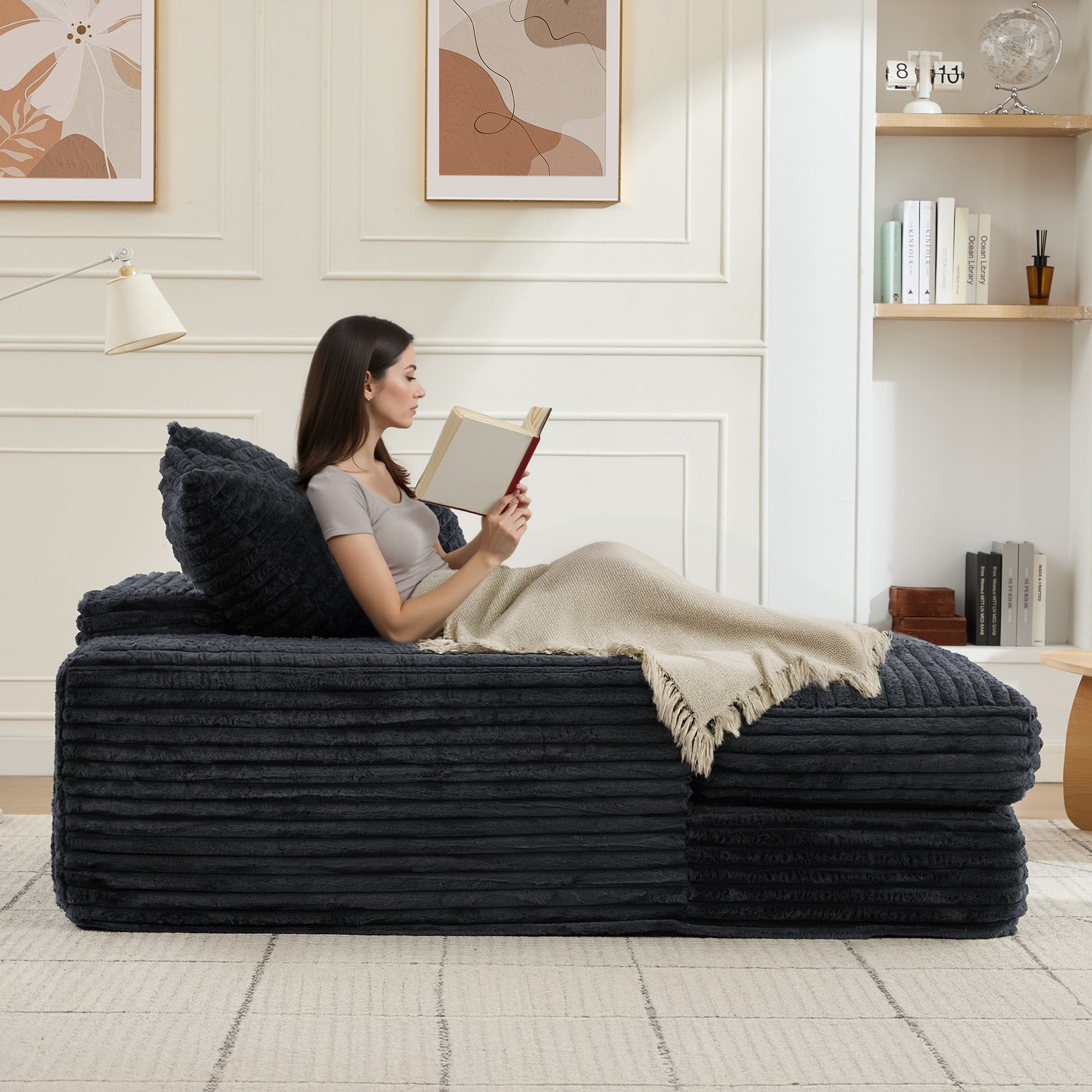 Logidon Luxe Cord Sofa Multifunctionele Slaapbank 4 Kussens Grijs