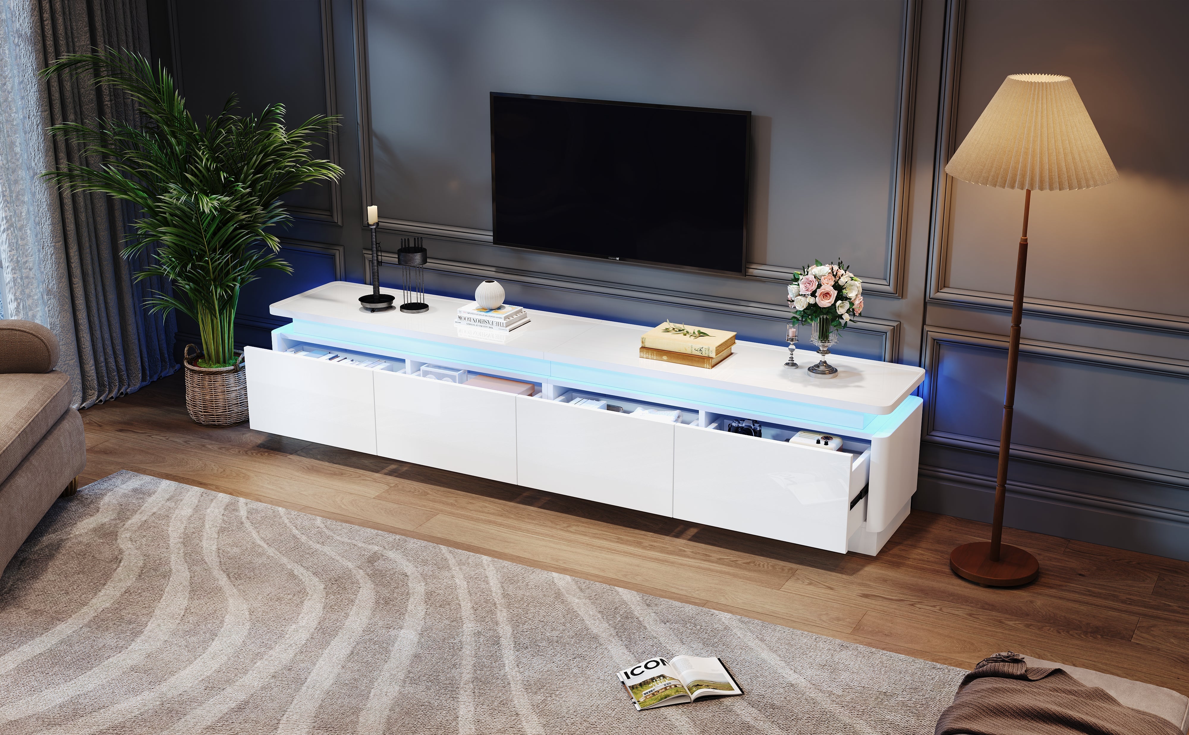 Logidon TV-meubel wit 180x34x40 cm met LED-verlichting 4 lades