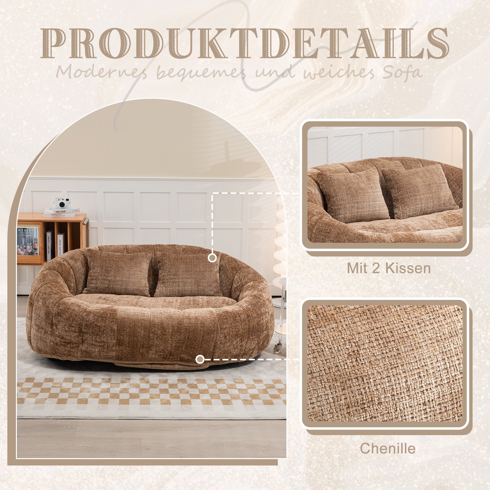 Logidon Zitzakbank Luxe Chenille Koffie Lounge Stoel