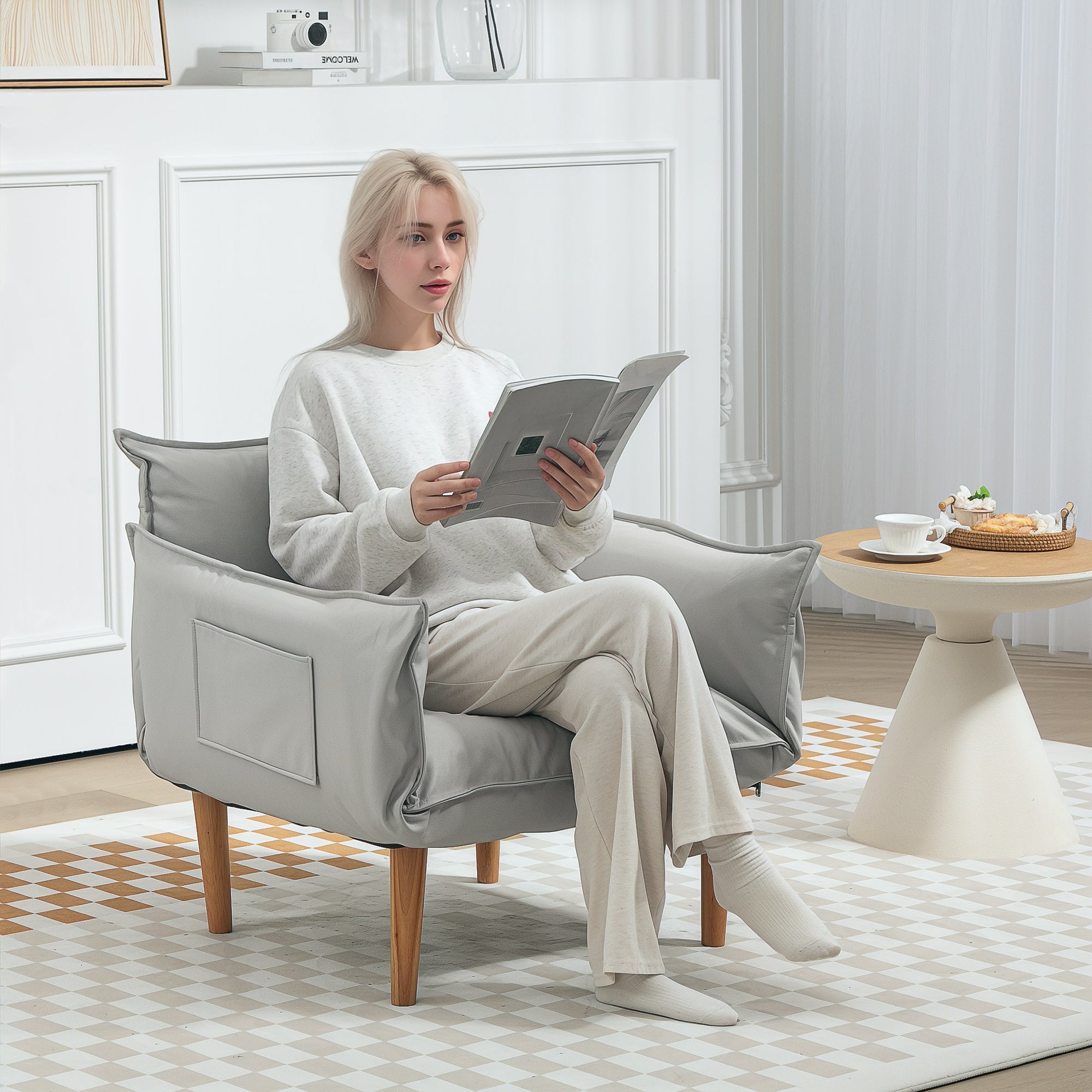 Logidon 2-in-1 relaxstoel lichtgrijs verstelbare rugleuning