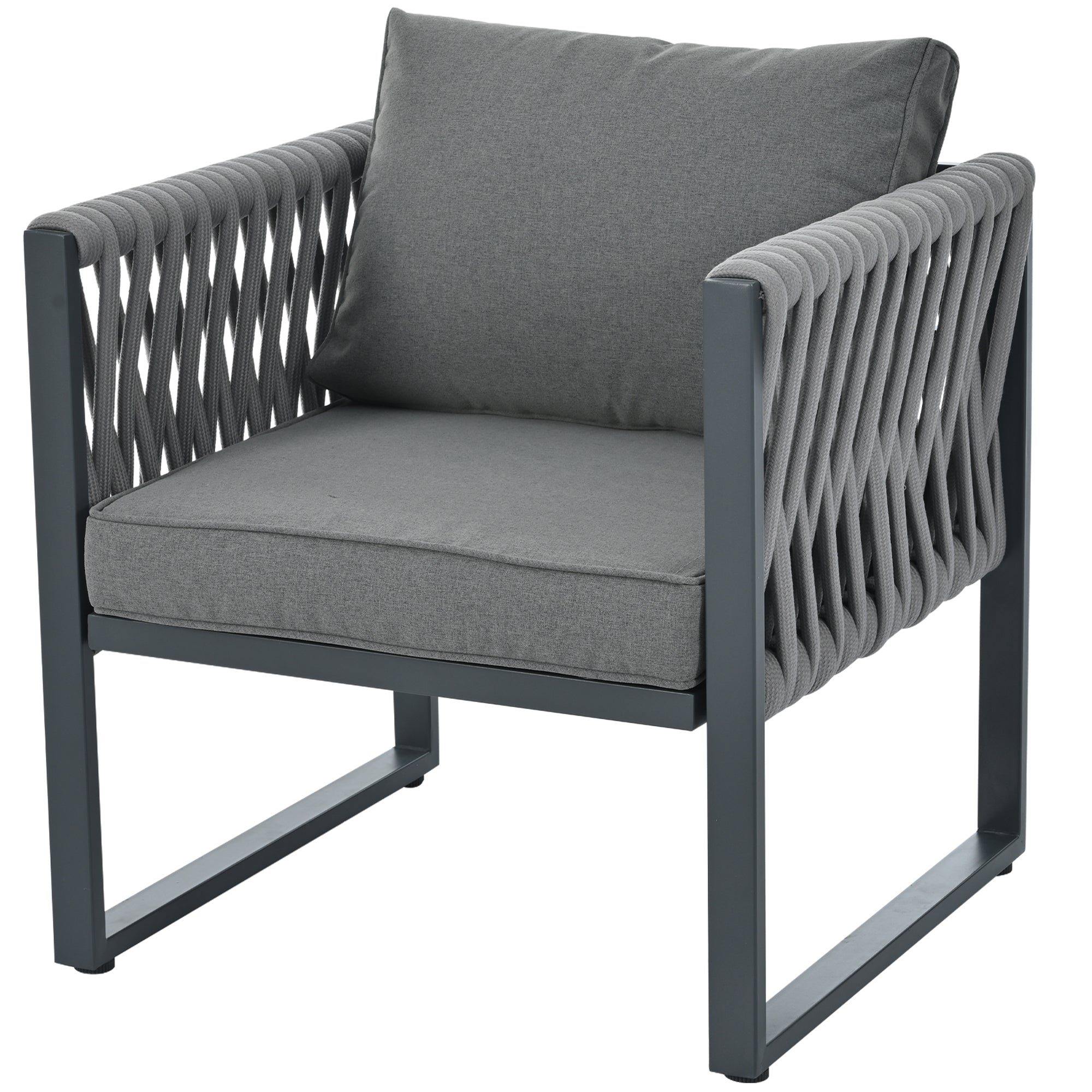 Logidon Tuinloungeset Grijs Touw met Gegalvaniseerd Ijzeren Frame Set van 4