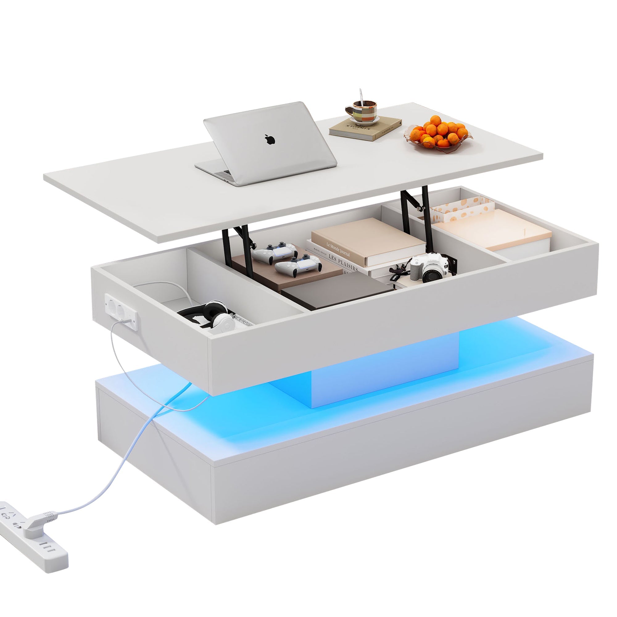 Logidon salontafel LED-verlichting en opbergruimte wit 100x50 cm