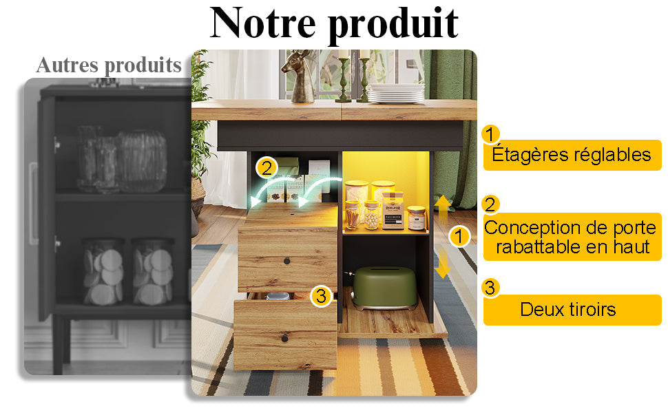Logidon eettafel telescopisch uitschuifbaar 110-140×80 cm met LED verlichting