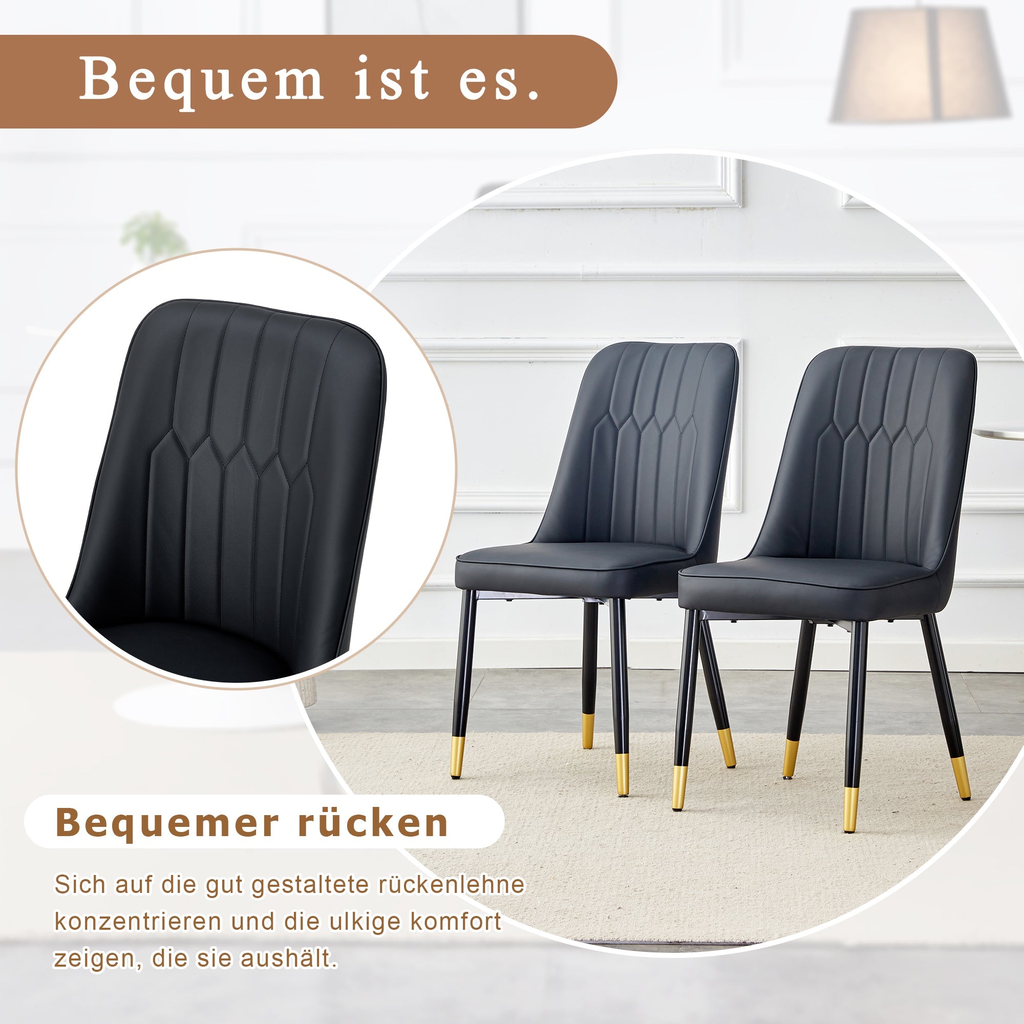 Logidon set van twee zwarte eetkamerstoelen met PU lederen rugkussens