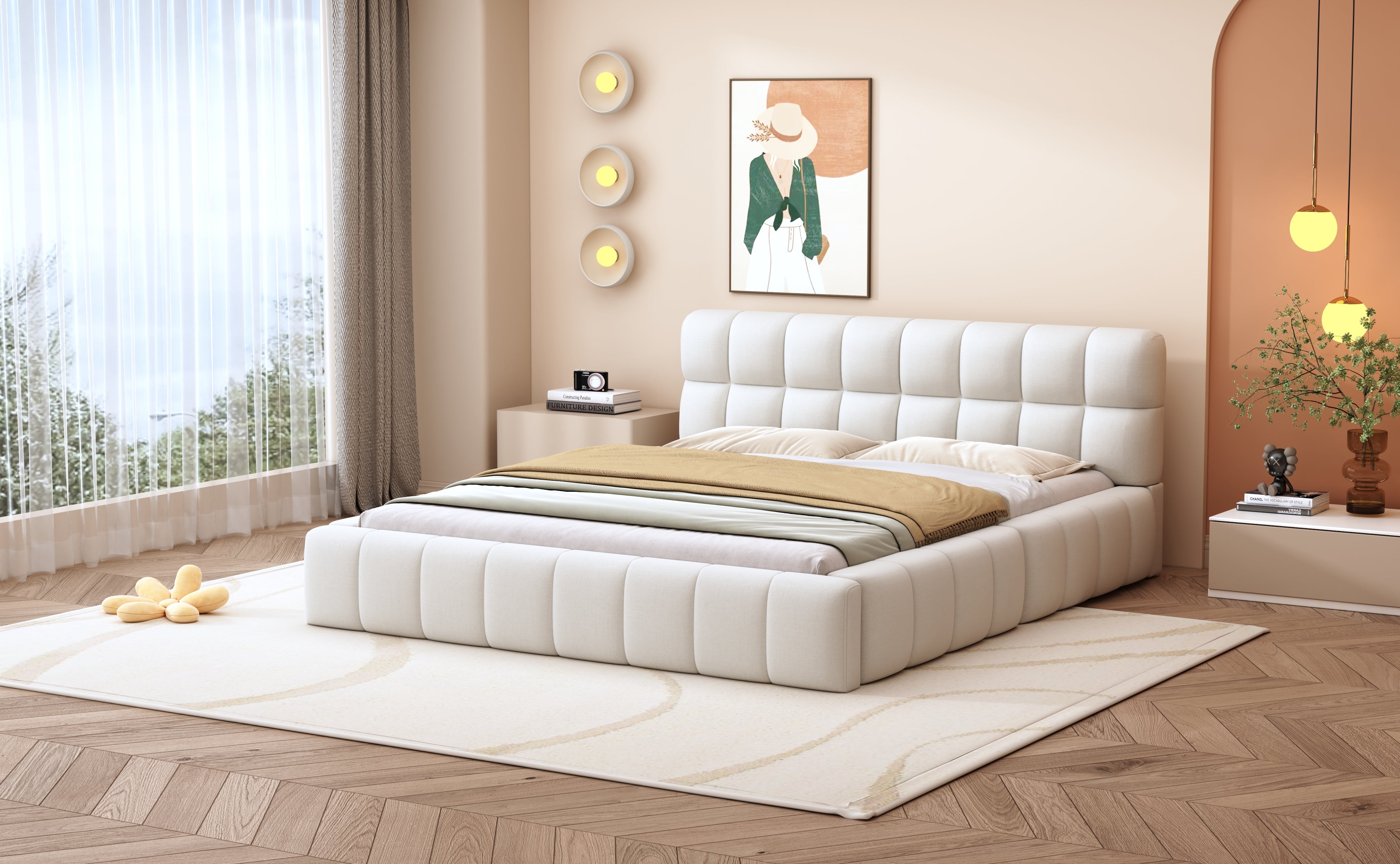 Logidon gestoffeerd bed 140x200 beige zachte rugleuning gestoffeerde rand