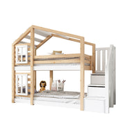 Logidon stapelbed boomhut 90x200 cm - naturel wit, 2 lattenbodems