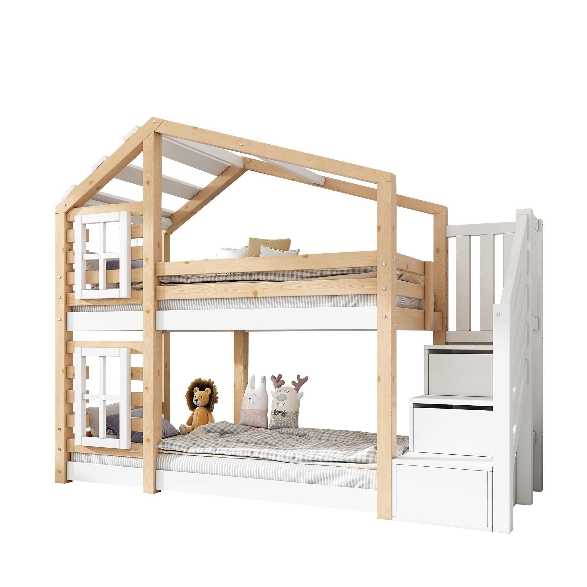 Logidon stapelbed boomhut 90x200 cm - naturel wit, 2 lattenbodems