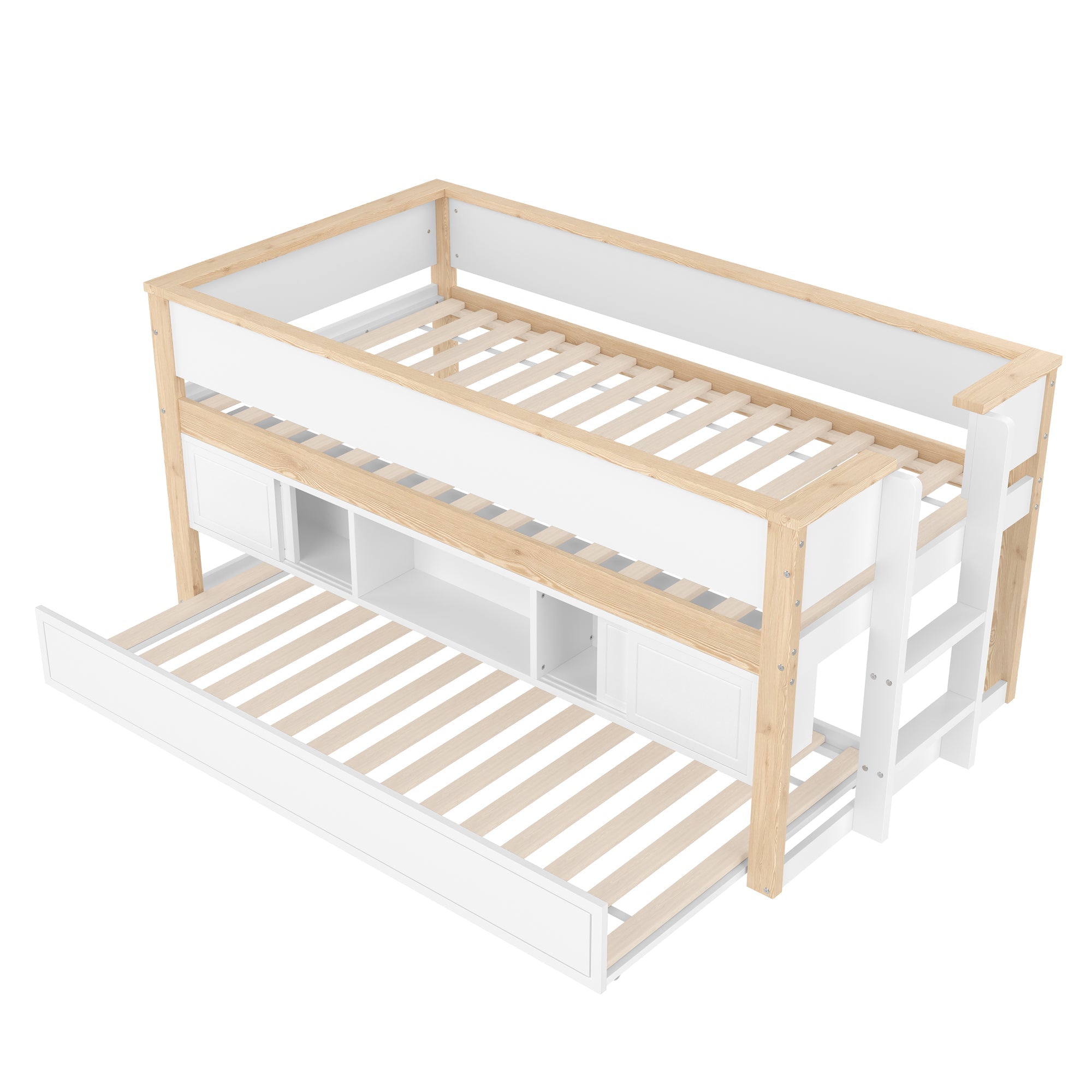 Logidon halfhoogsbed 90x200 wit naturel met onderschuifbed en opbergruimte
