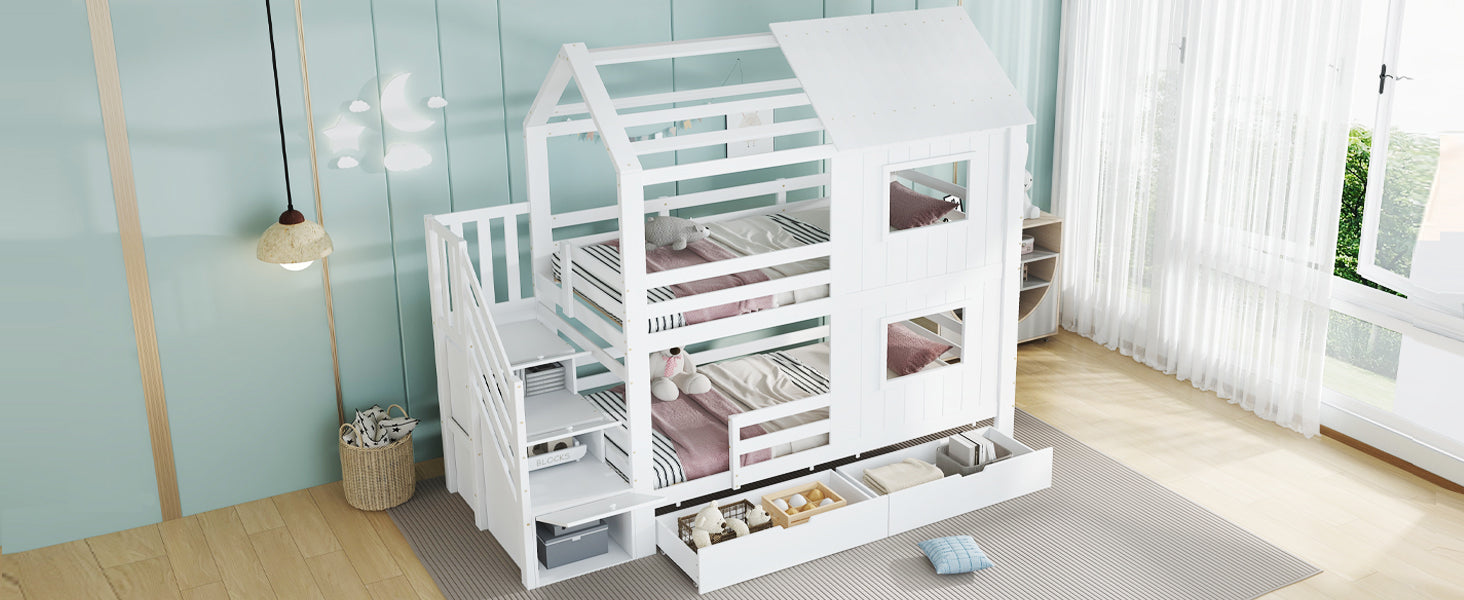 Logidon stapelbed kinderbed 90x200 wit met trapkast