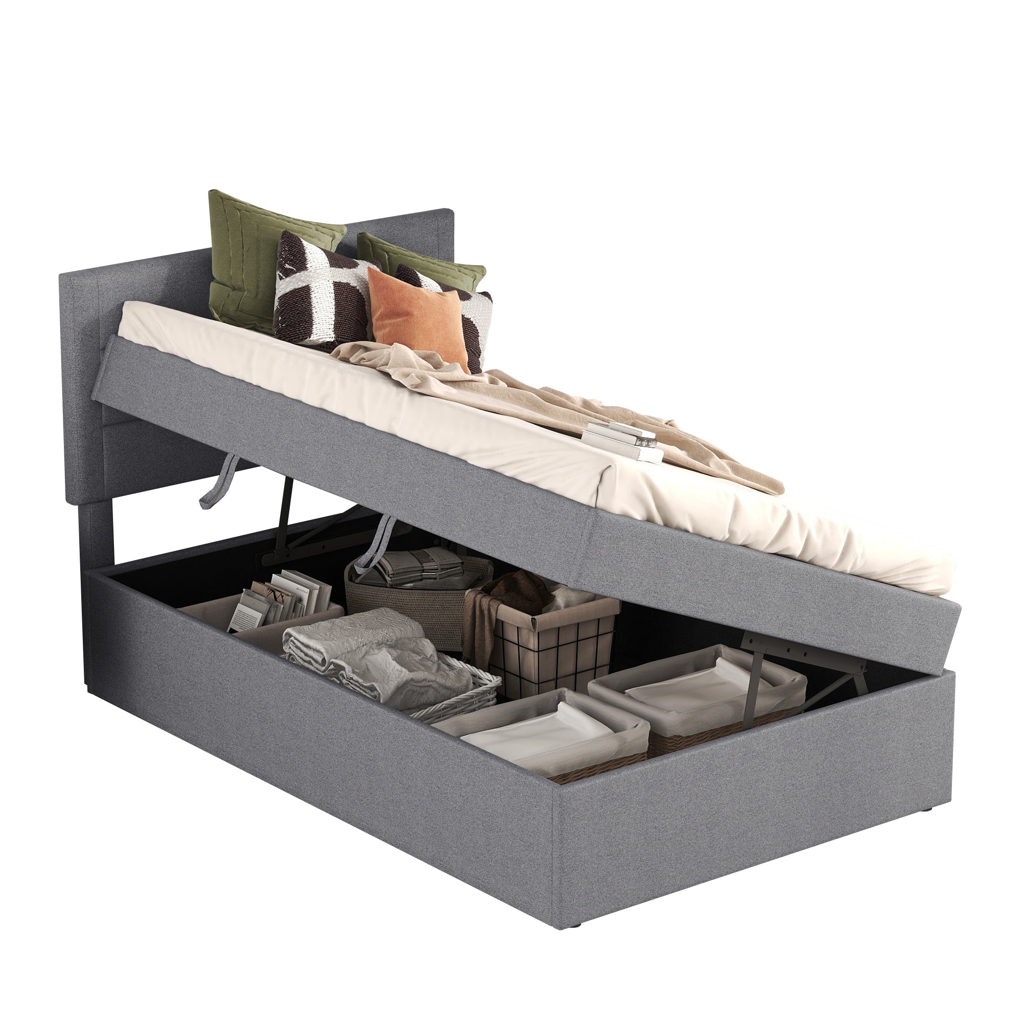 Logidon gestoffeerd bed 90x200 grijs met grote opbergruimte