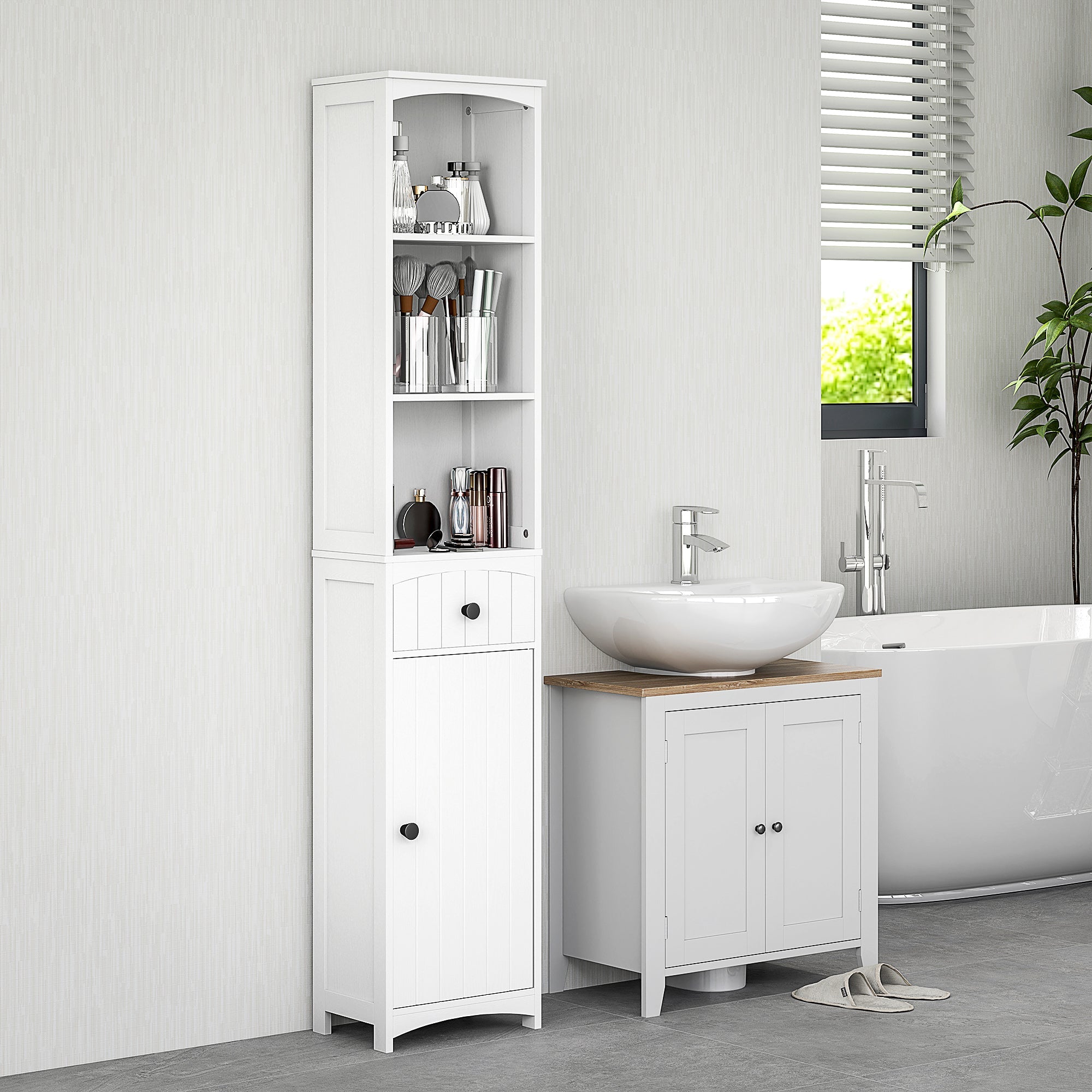 Logidon tall bathroom cabinet white 3 shelves, 1 drawer 34x24x170.5 cm