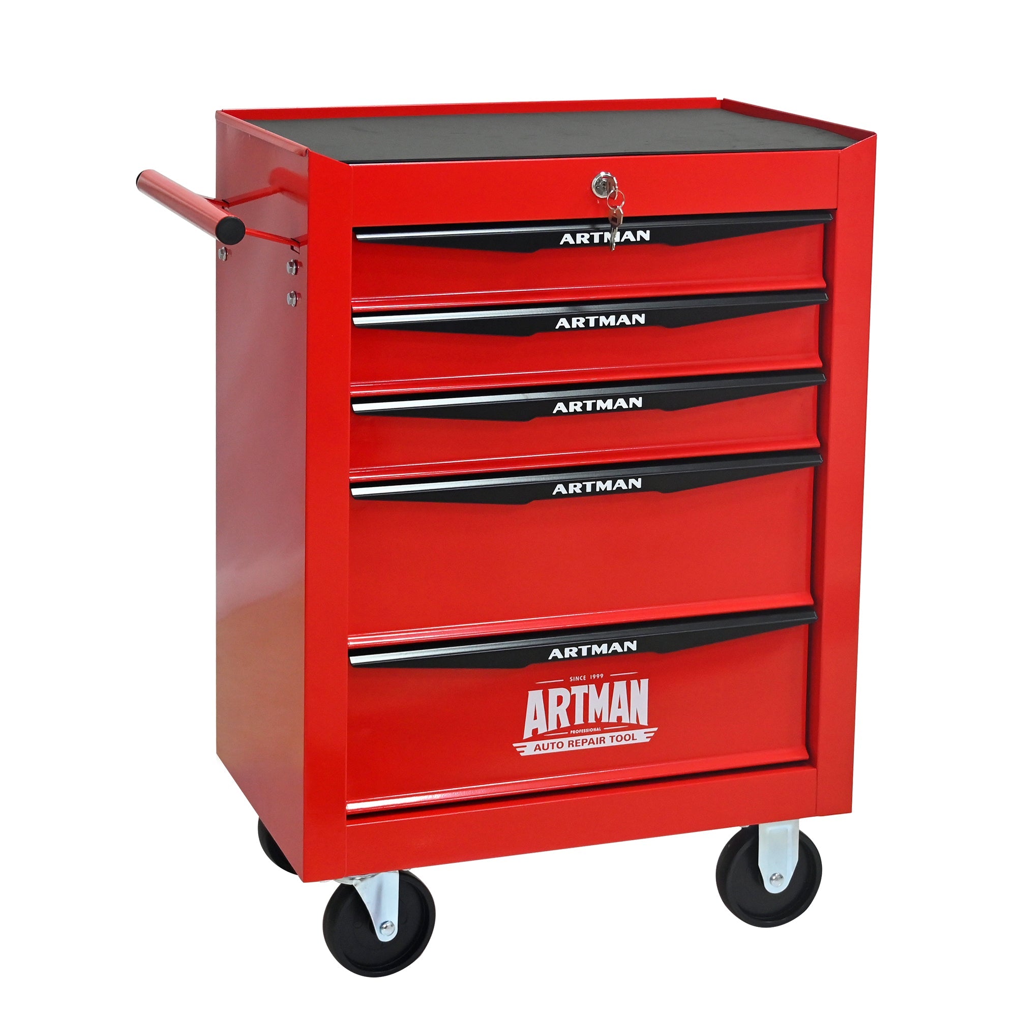 Logidon stalen gereedschapskist met 5 lades rood zwart 52x33x66 cm