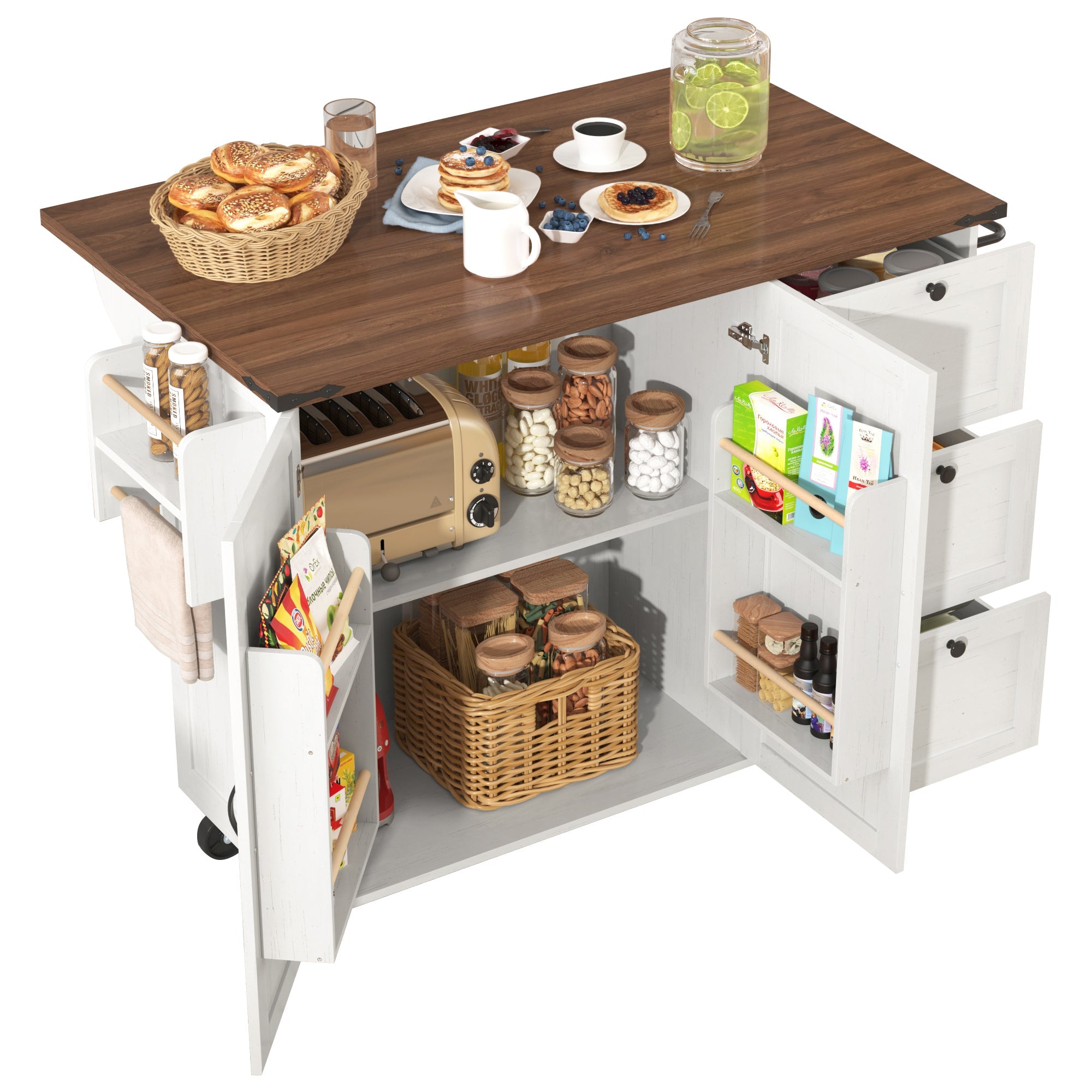 Logidon kitchen island with extendable worktop beige MDF 140 x 45 cm